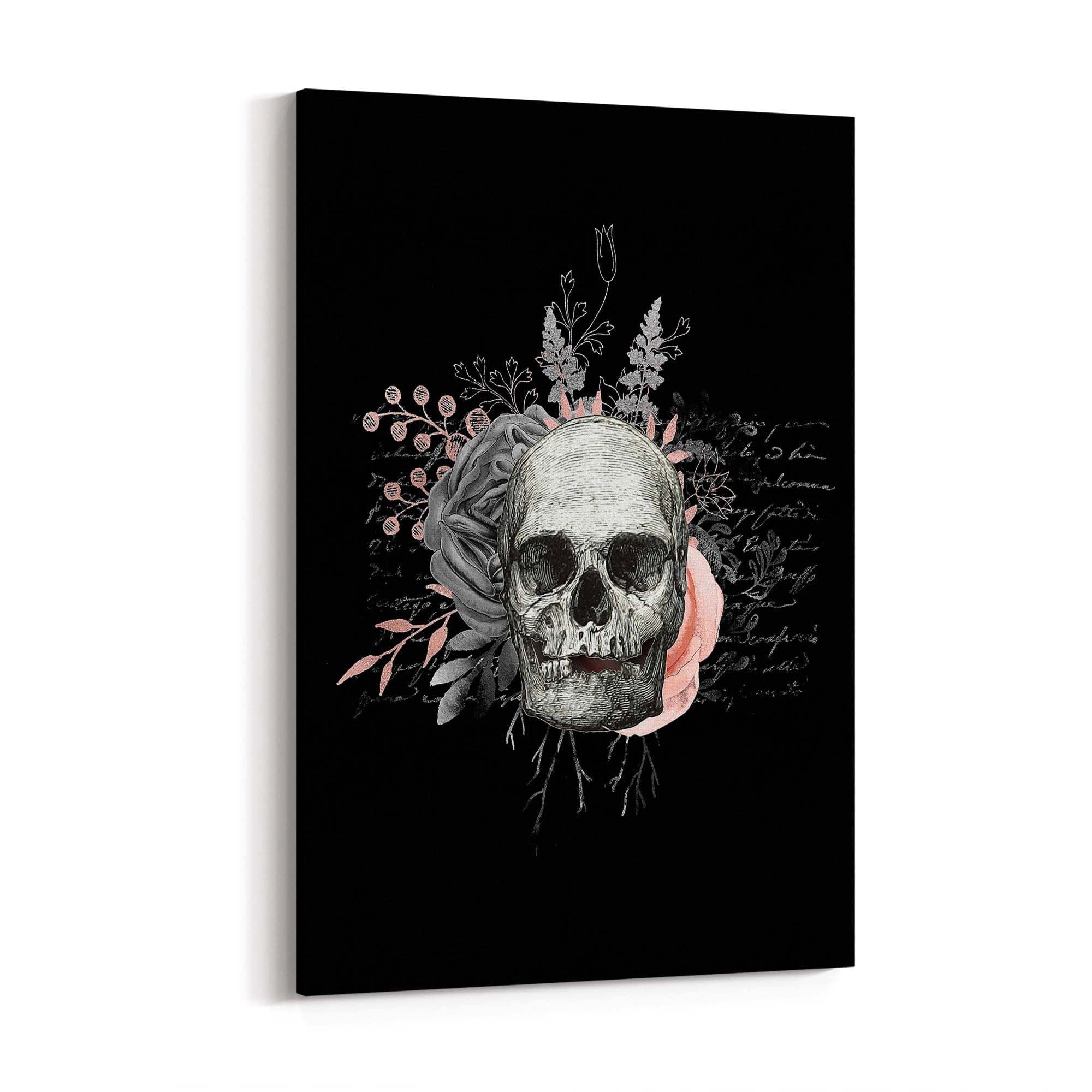 Pink Floral Skull Fashion Girls Bedroom Wall Art #2 - The Affordable Art Company