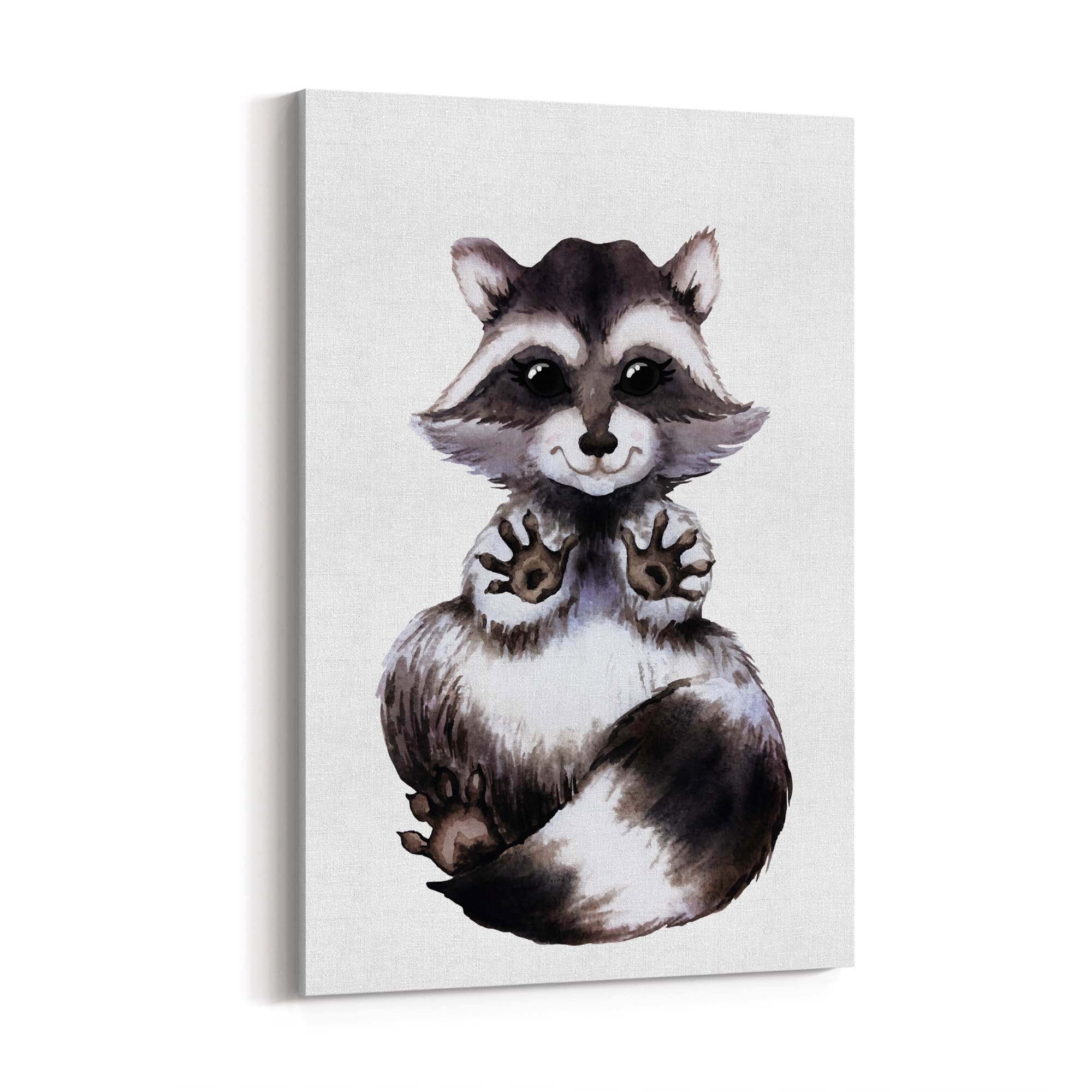 Cartoon Raccoon Cute Nursery Baby Animal Art - The Affordable Art Company