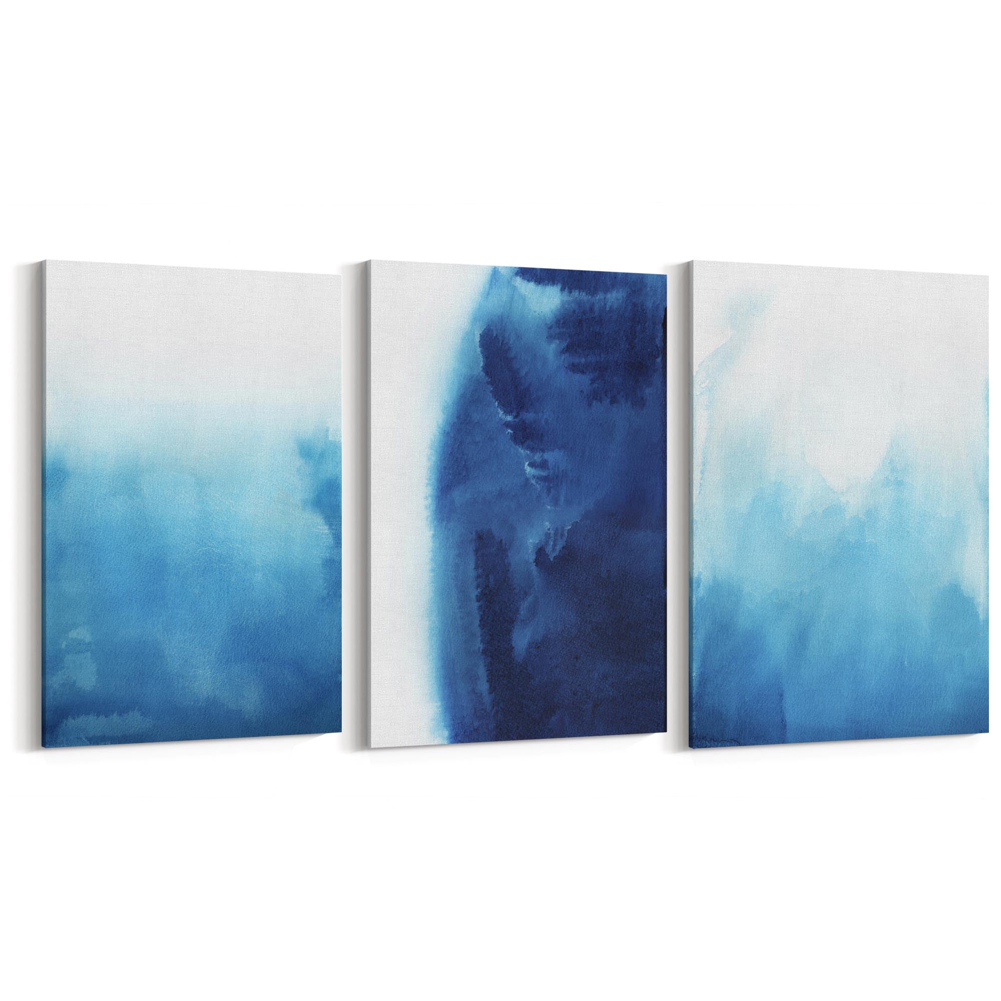 Set of Blue Ink Abstract Painting Faded Wall Art #1 - The Affordable Art Company