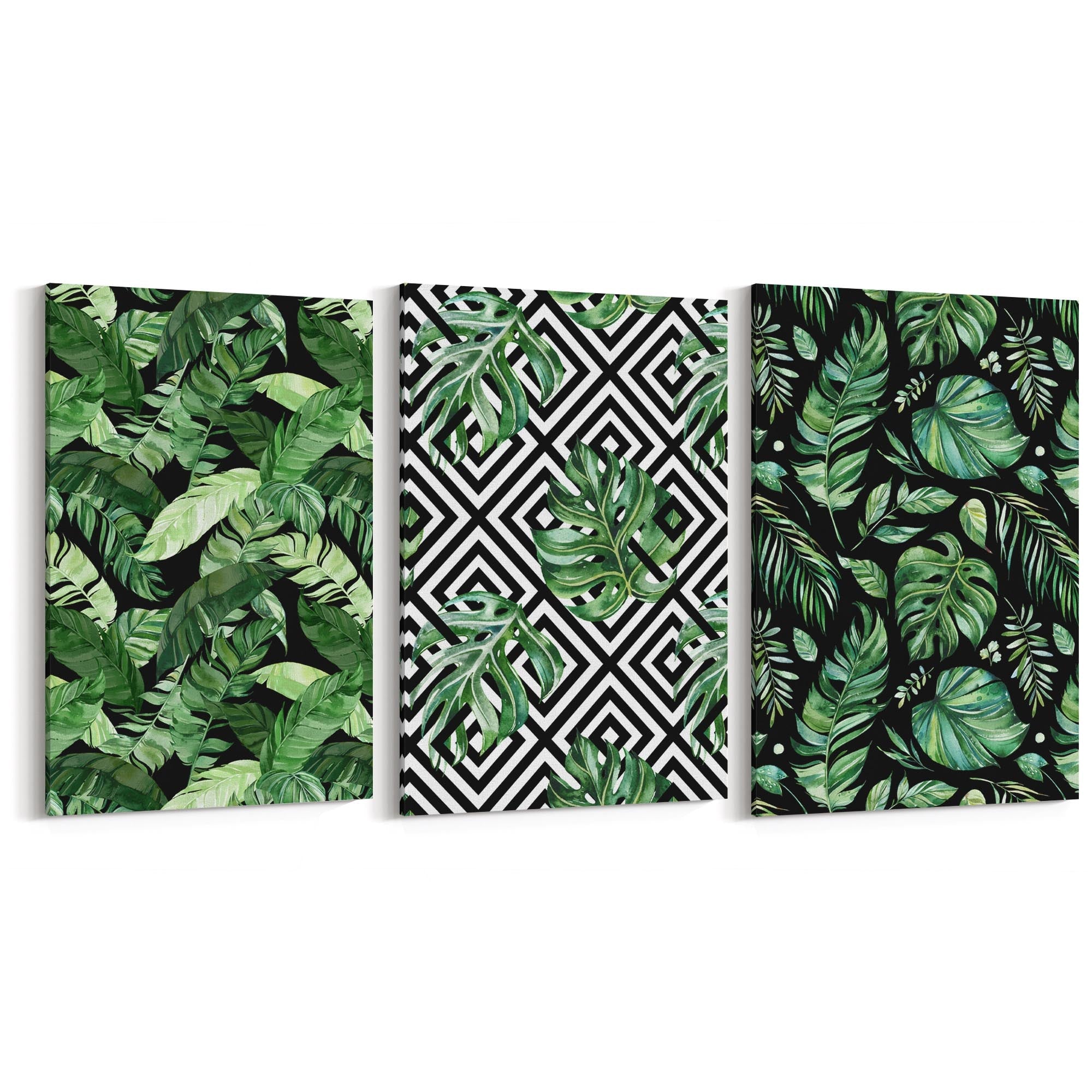 Set of Minimal Green Plant Pattern Wall Art - The Affordable Art Company