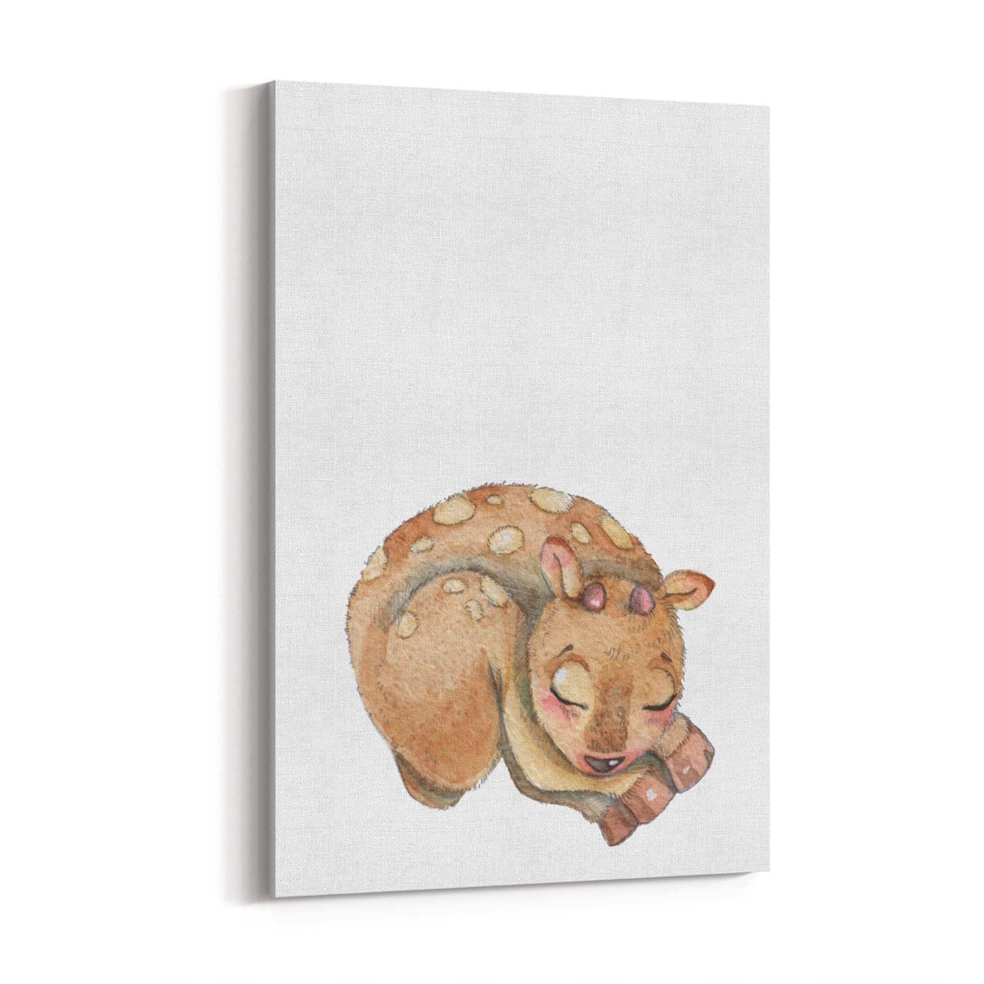 Cute Sleeping Deer Cartoon Animal Nursery Wall Art - The Affordable Art Company