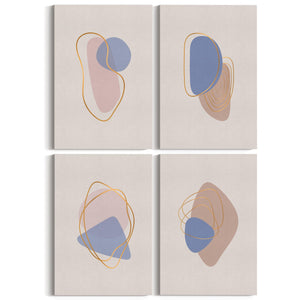 Set of 4 Abstract Neutral and Pastel Minimal Shape Wall Art - The Affordable Art Company