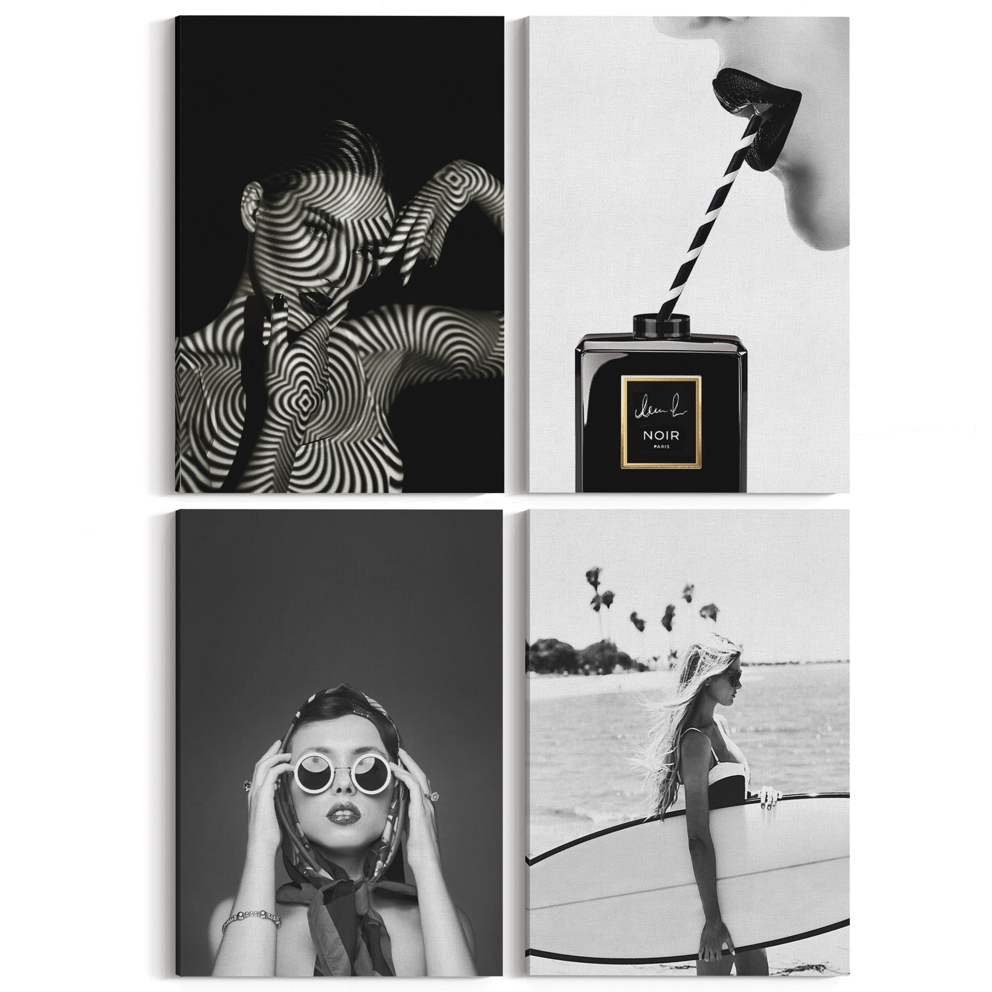 Set of 4 Fashion Inspired Black and White Bedroom Photography Wall Art - The Affordable Art Company