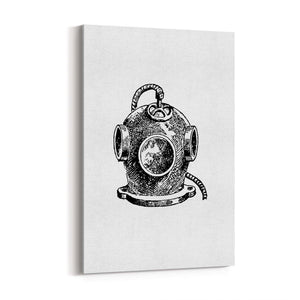 Diving Helmet Drawing Nautical Coastal Wall Art #2 - The Affordable Art Company