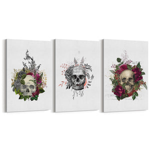 Set of Floral Skull Fashion Bedroom Wall Art - The Affordable Art Company