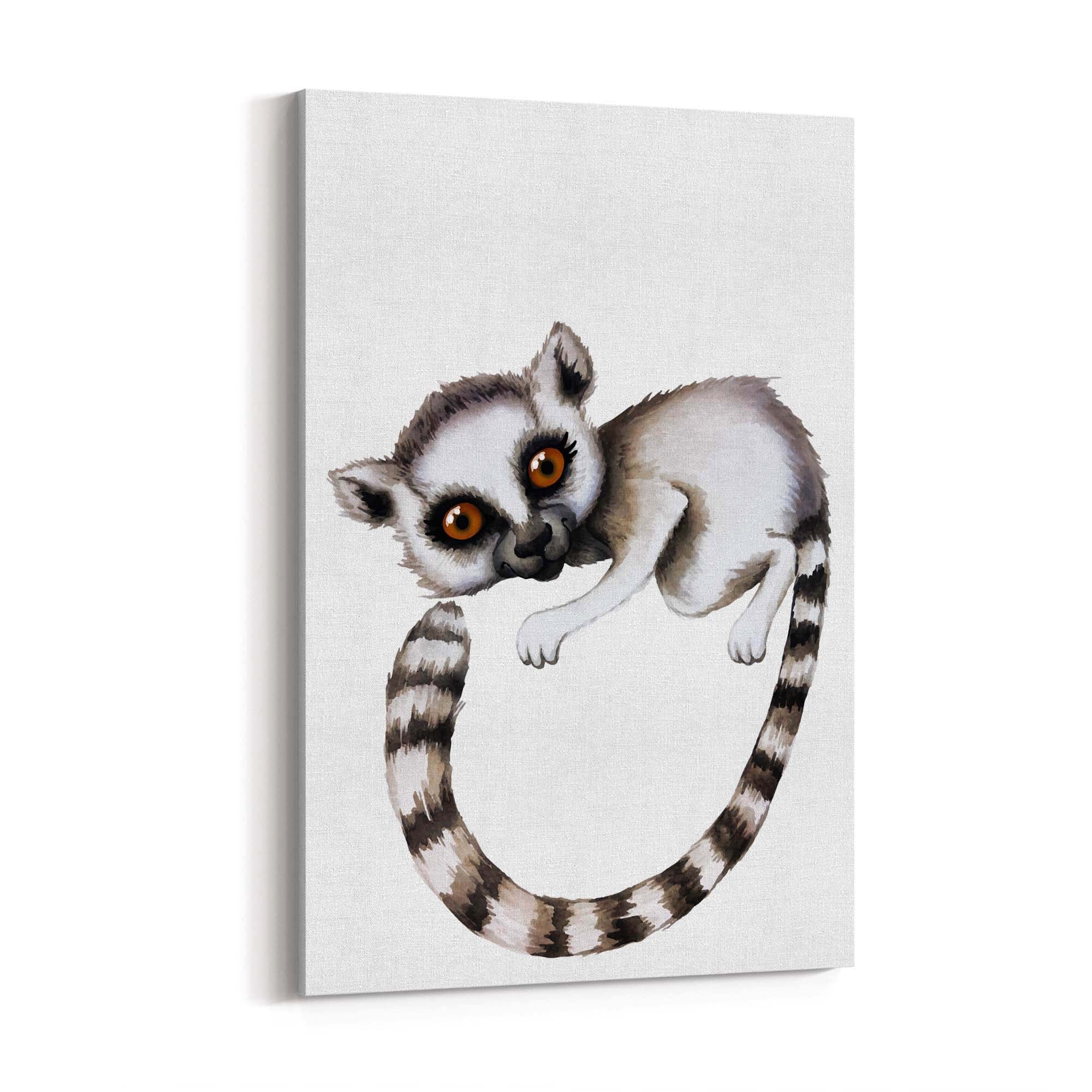 Cartoon Lemur Cute Nursery Baby Animal Wall Art - The Affordable Art Company