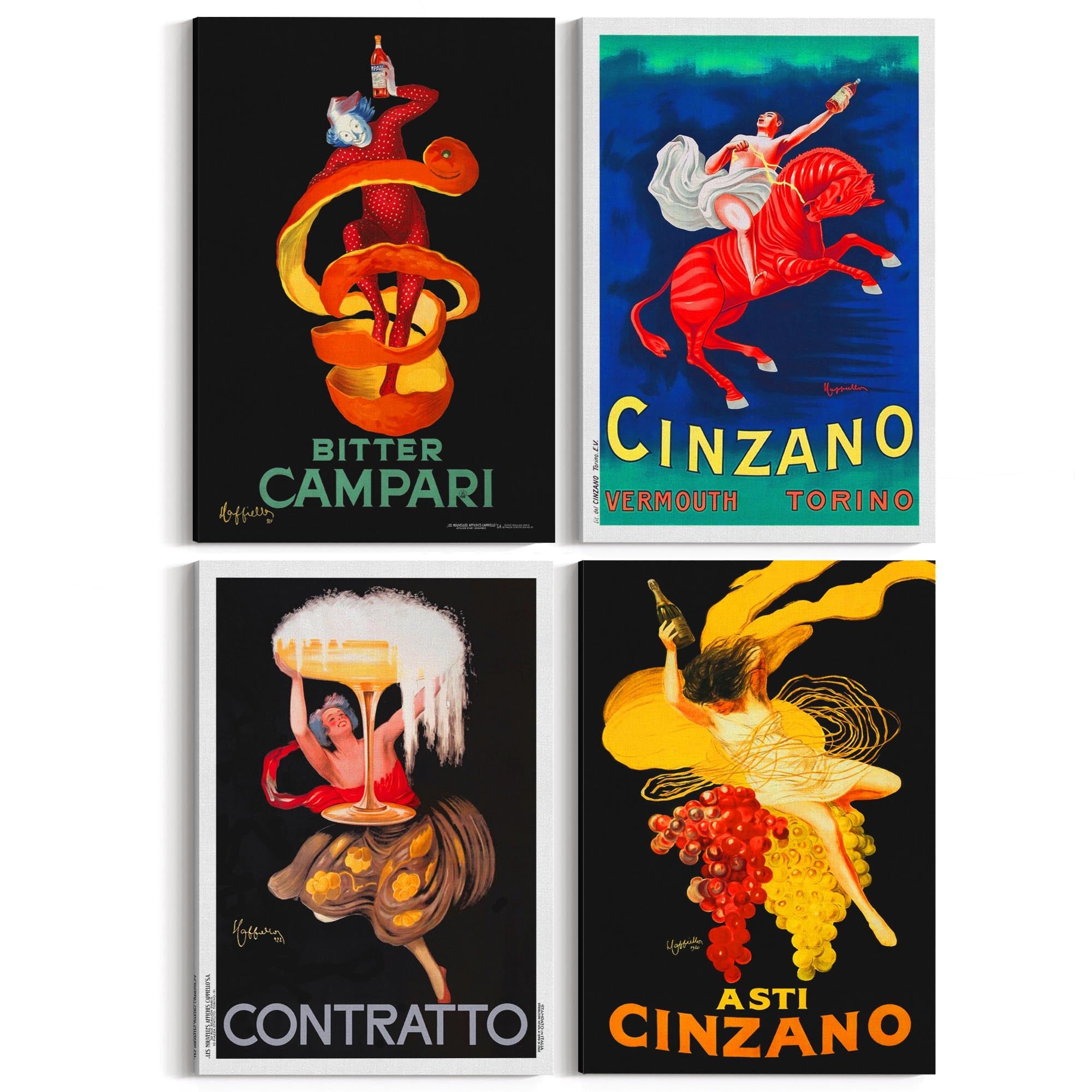 Set of 4 Vintage Italian Wine Restaurant Advertisements Wall Art - The Affordable Art Company