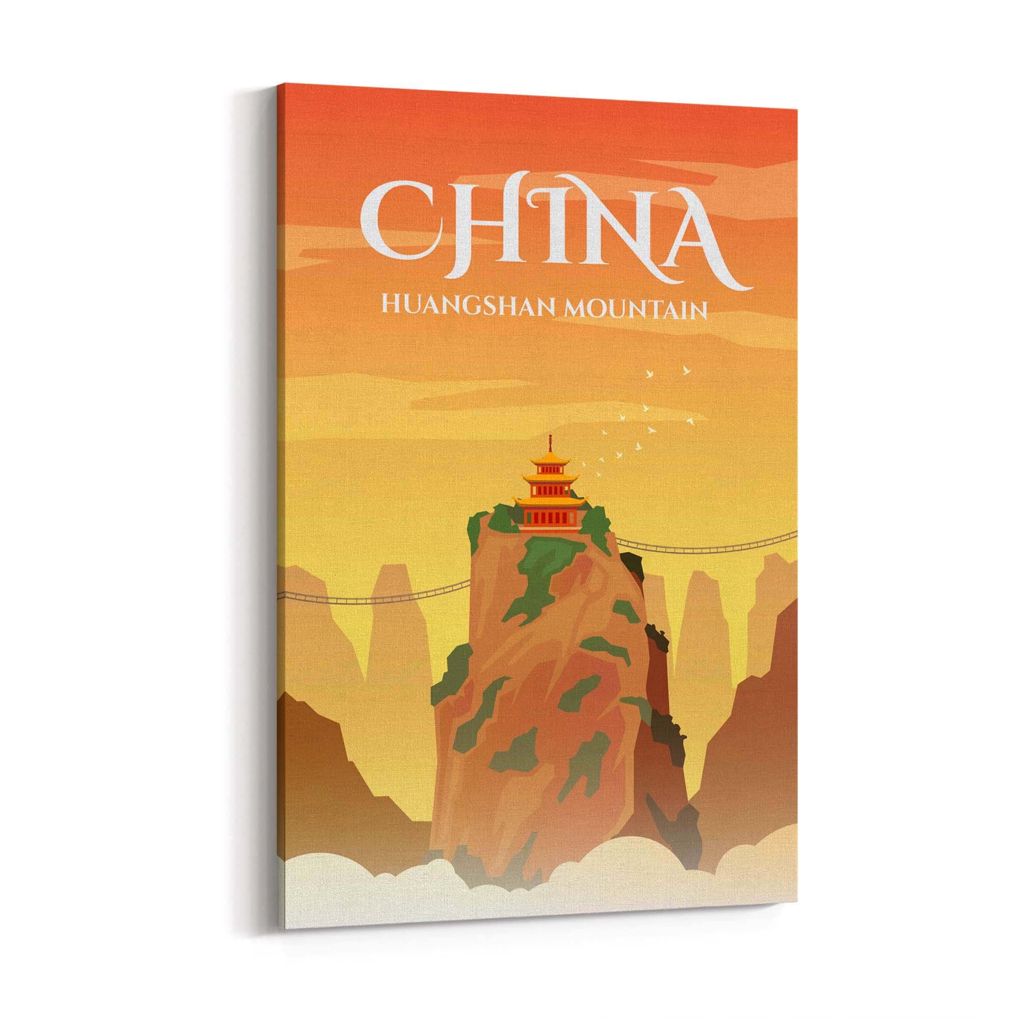 Retro China Mountains Travel Vintage Wall Art - The Affordable Art Company