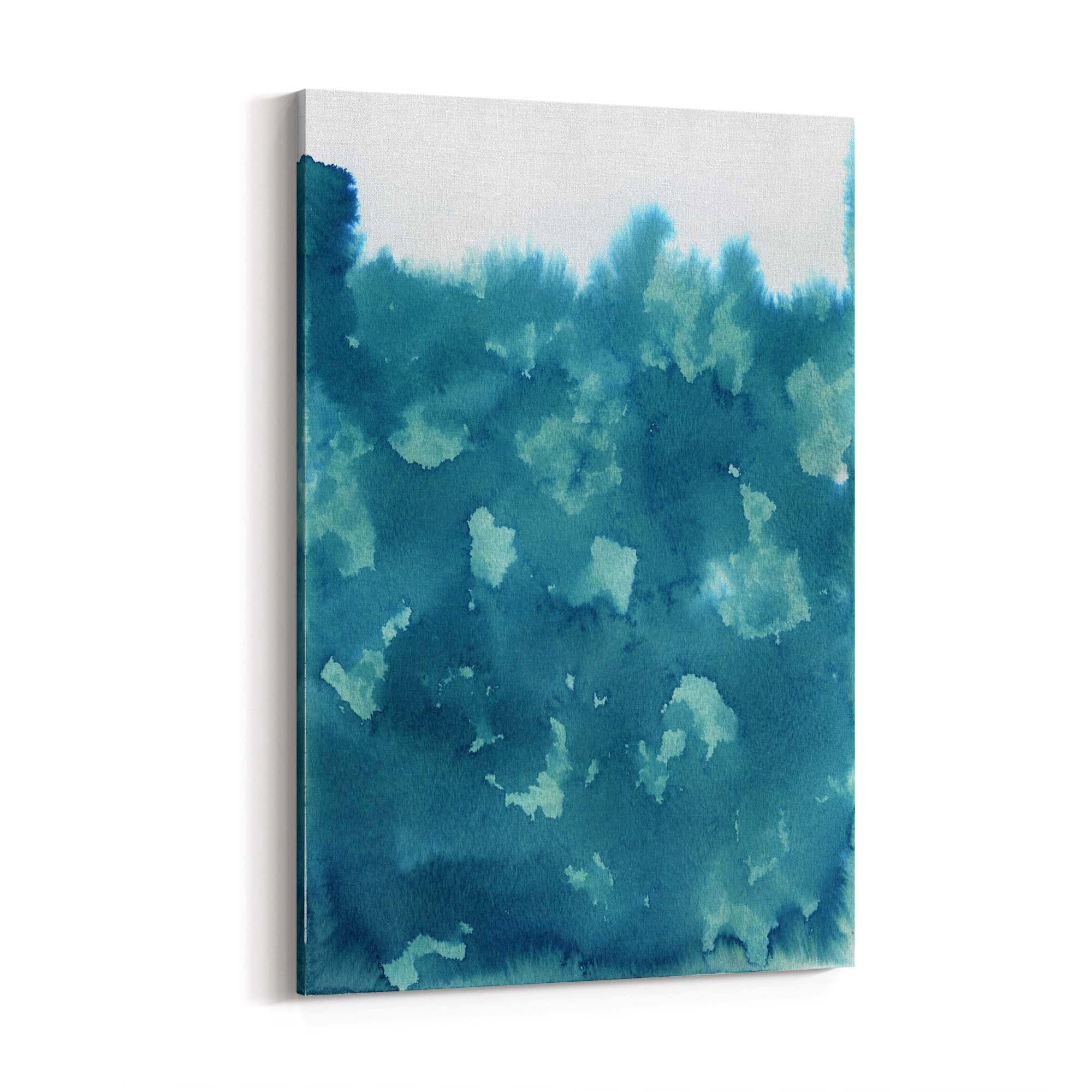 Teal Ink Minimal Ink Painting Blue Wall Art #4 - The Affordable Art Company
