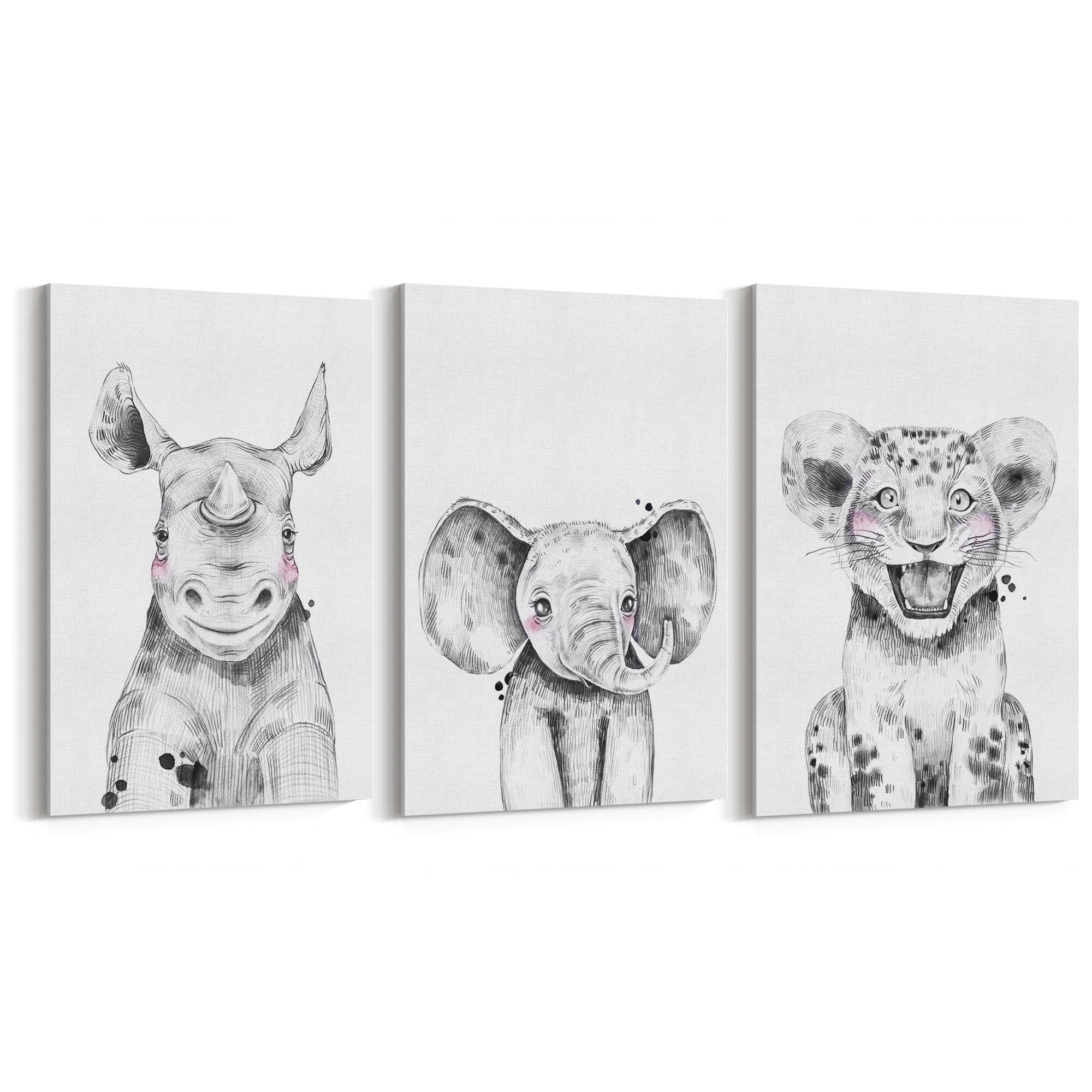 Set of Blushing Safari Animals Nursery Wall Art #2 - The Affordable Art Company