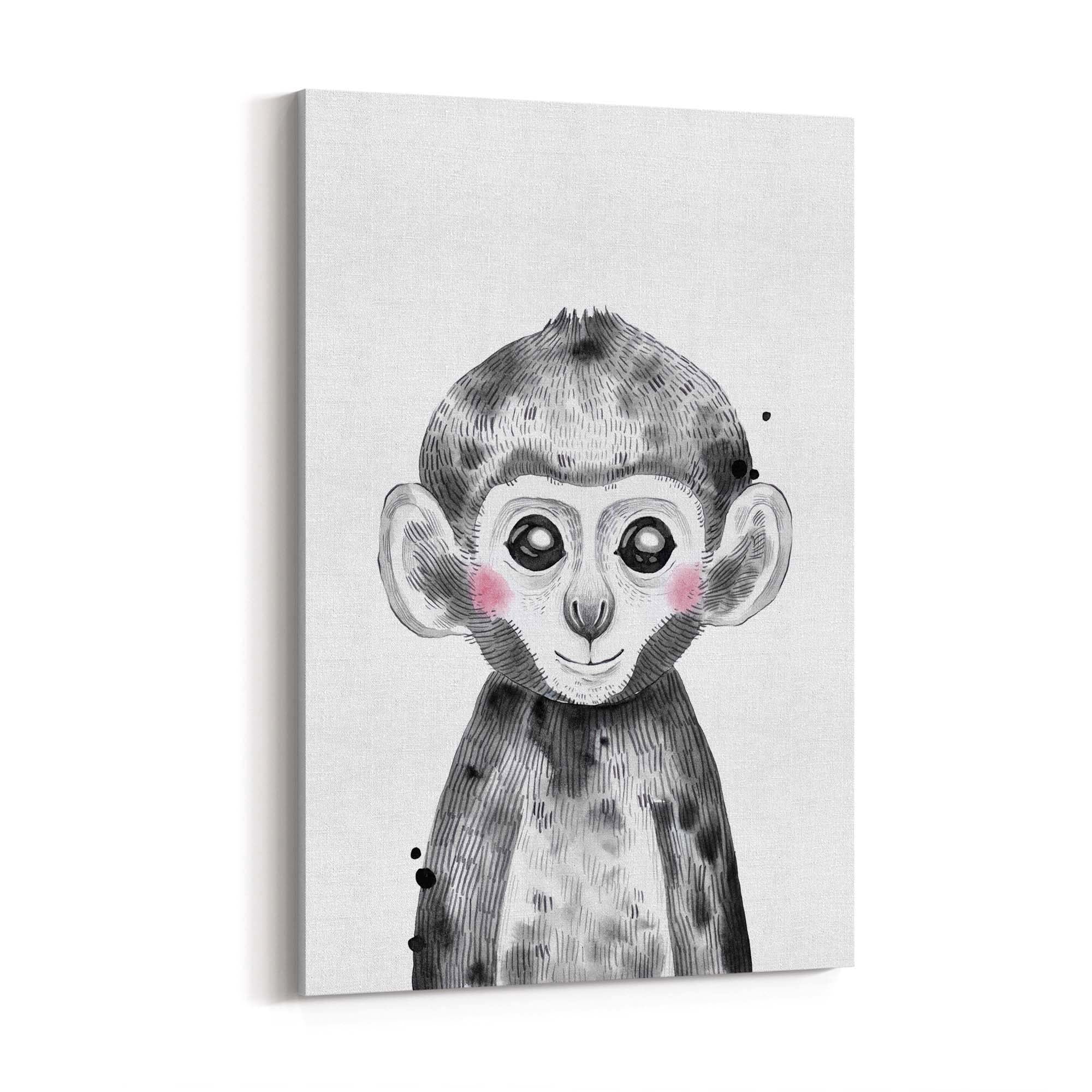 Cute Blushing Baby Monkey Nursery Animal Wall Art - The Affordable Art Company
