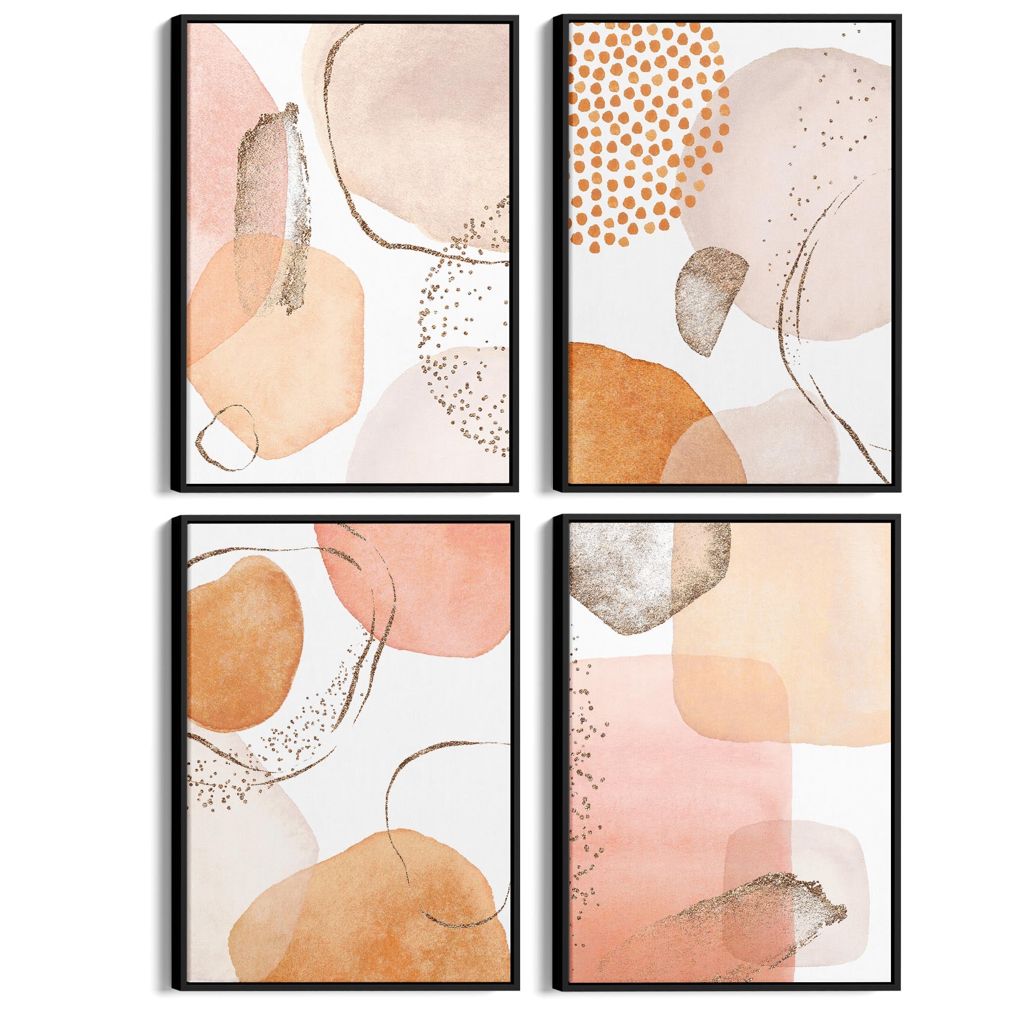 Set of 4 Abstract Peach and Nude Painting Wall Art - The Affordable Art Company