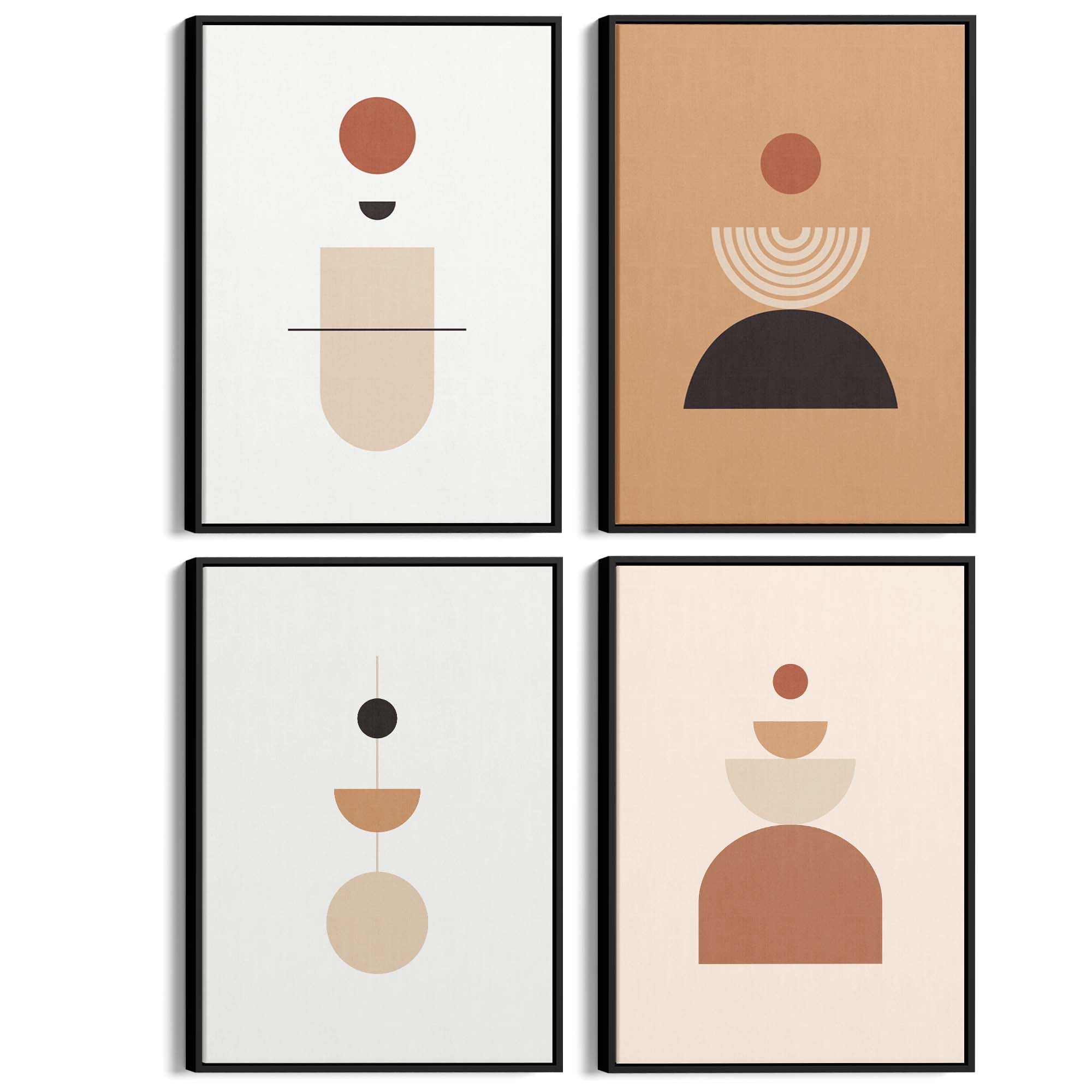 Set of 4 Minimal Peach Abstract Shape Design Wall Art - The Affordable Art Company