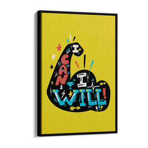 "I Can I Will" Yellow Fitness Gym Quote Wall Art - The Affordable Art Company
