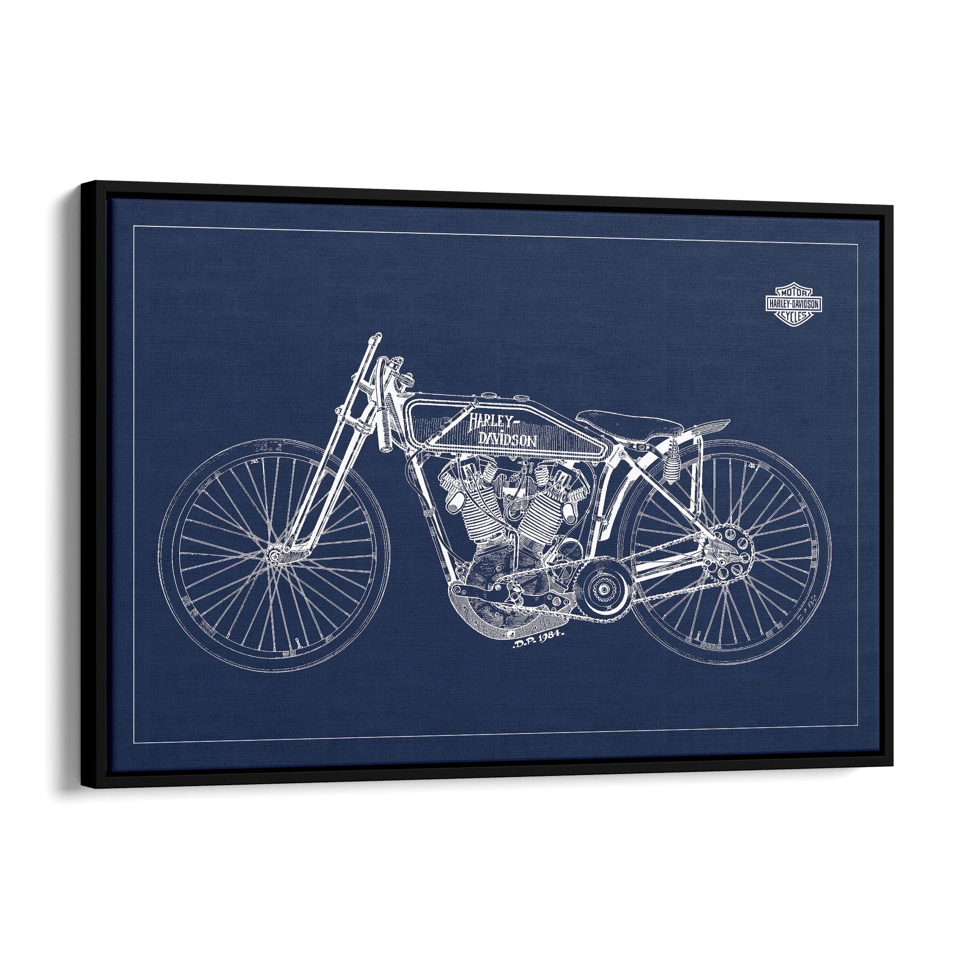 Harley Davidson Motorcycle Patent Blue Wall Art - The Affordable Art Company