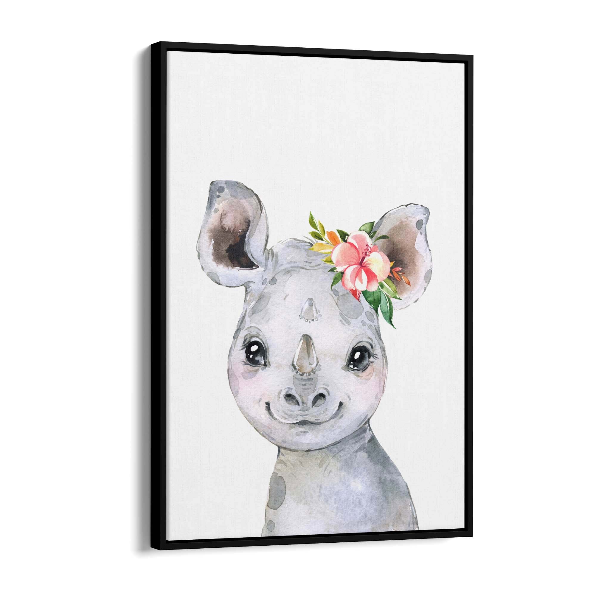 Cute Baby Rhino Nursery Animal Gift Wall Art - The Affordable Art Company