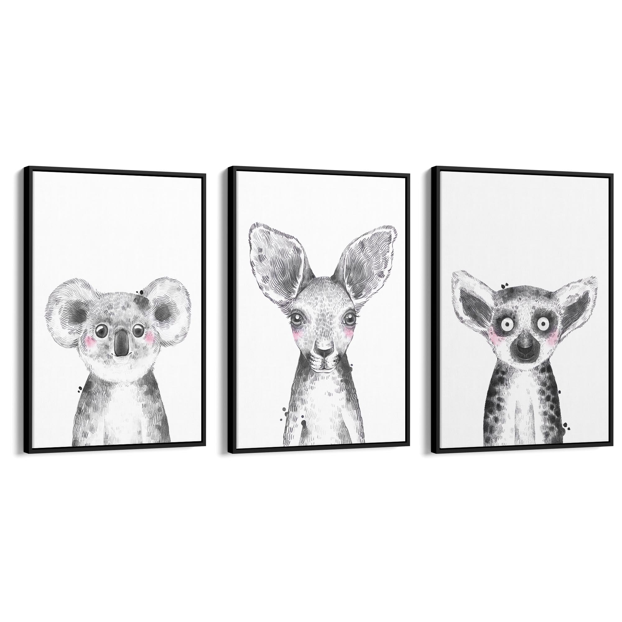 Set of Blushing Australian Animals Nursery Wall Art - The Affordable Art Company