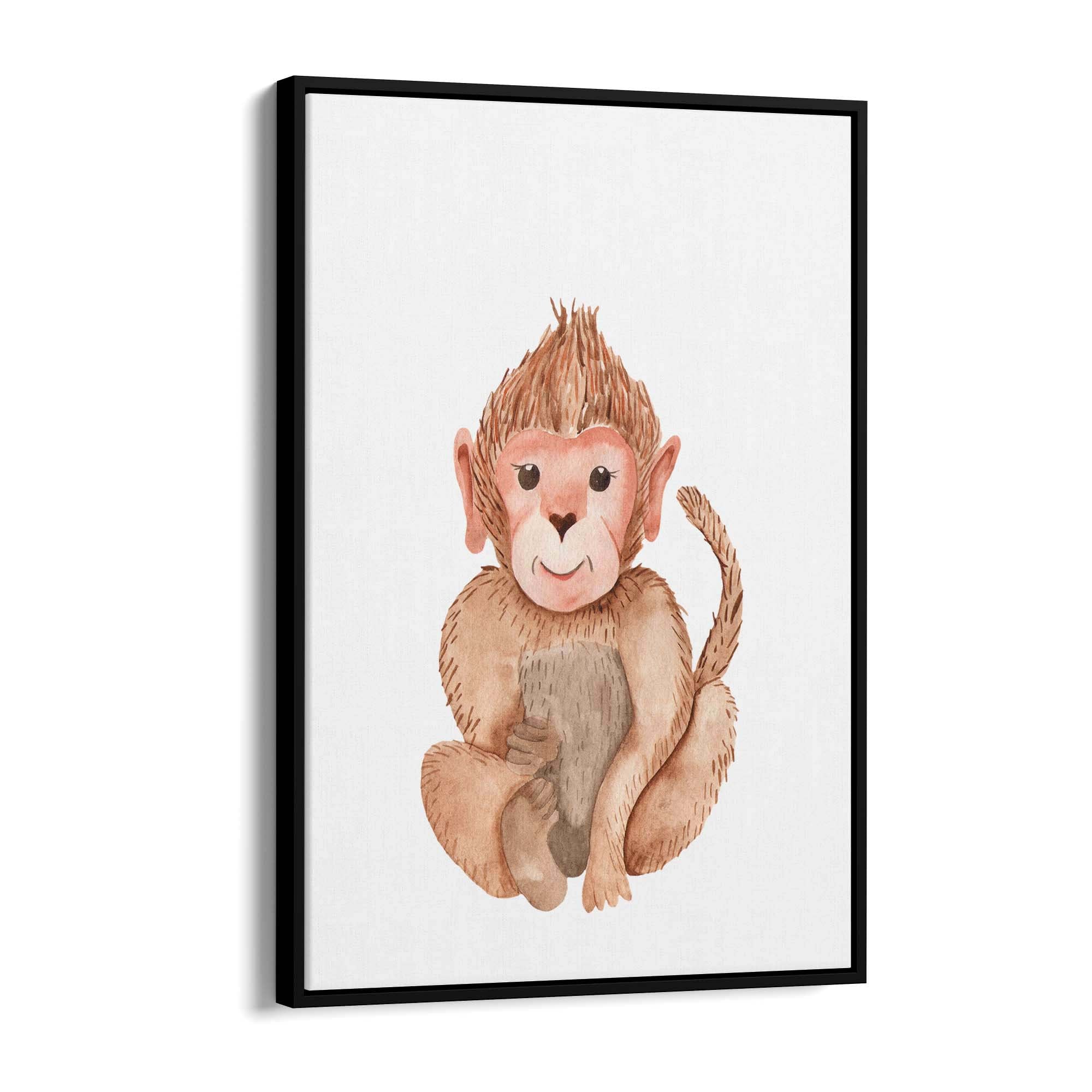 Cartoon Monkey Cute Nursery Baby Animal Art - The Affordable Art Company