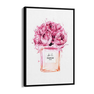 Pink Flowers Perfume Bottle Fashion Wall Art - The Affordable Art Company