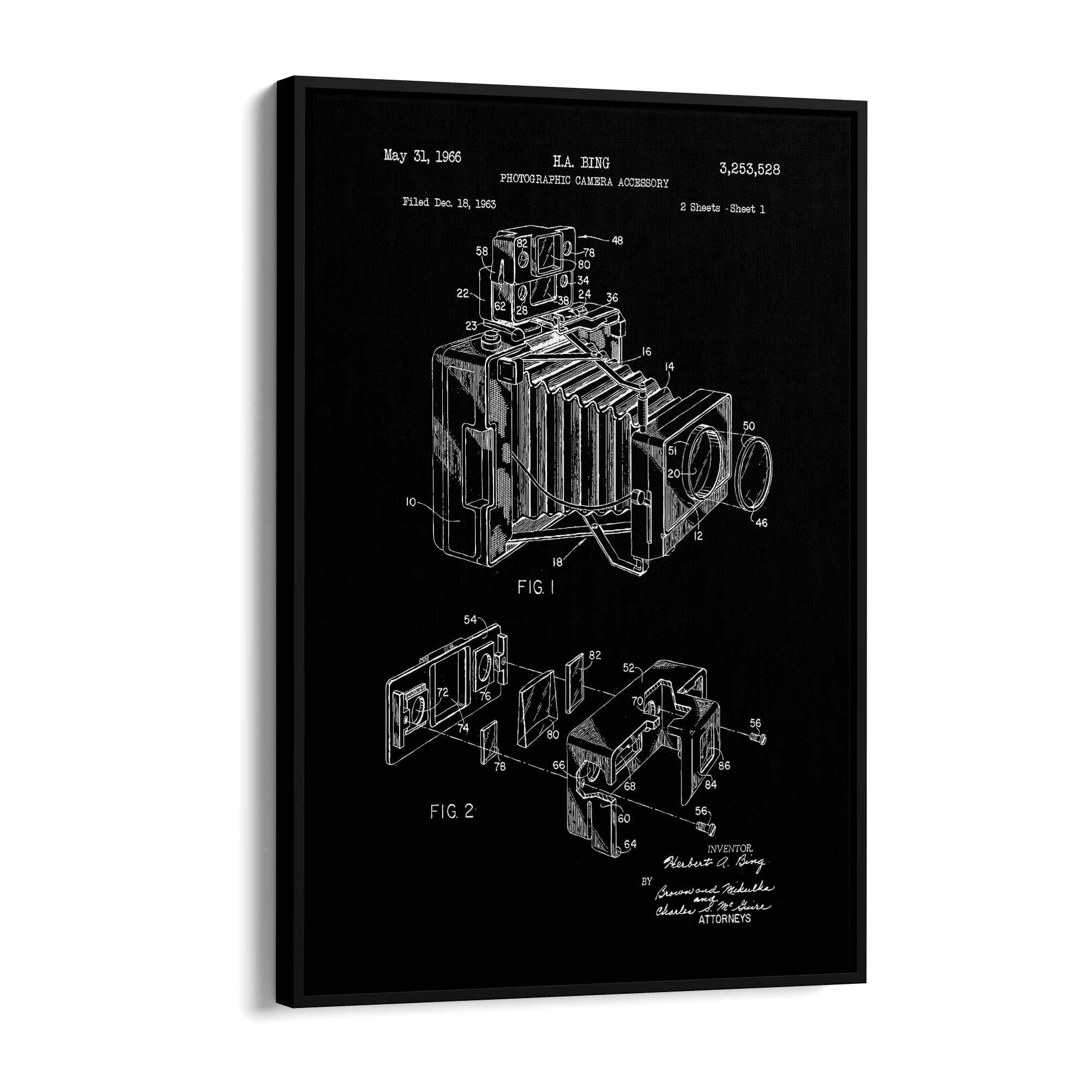 Vintage Camera Black Patent Photographer Wall Art - The Affordable Art Company