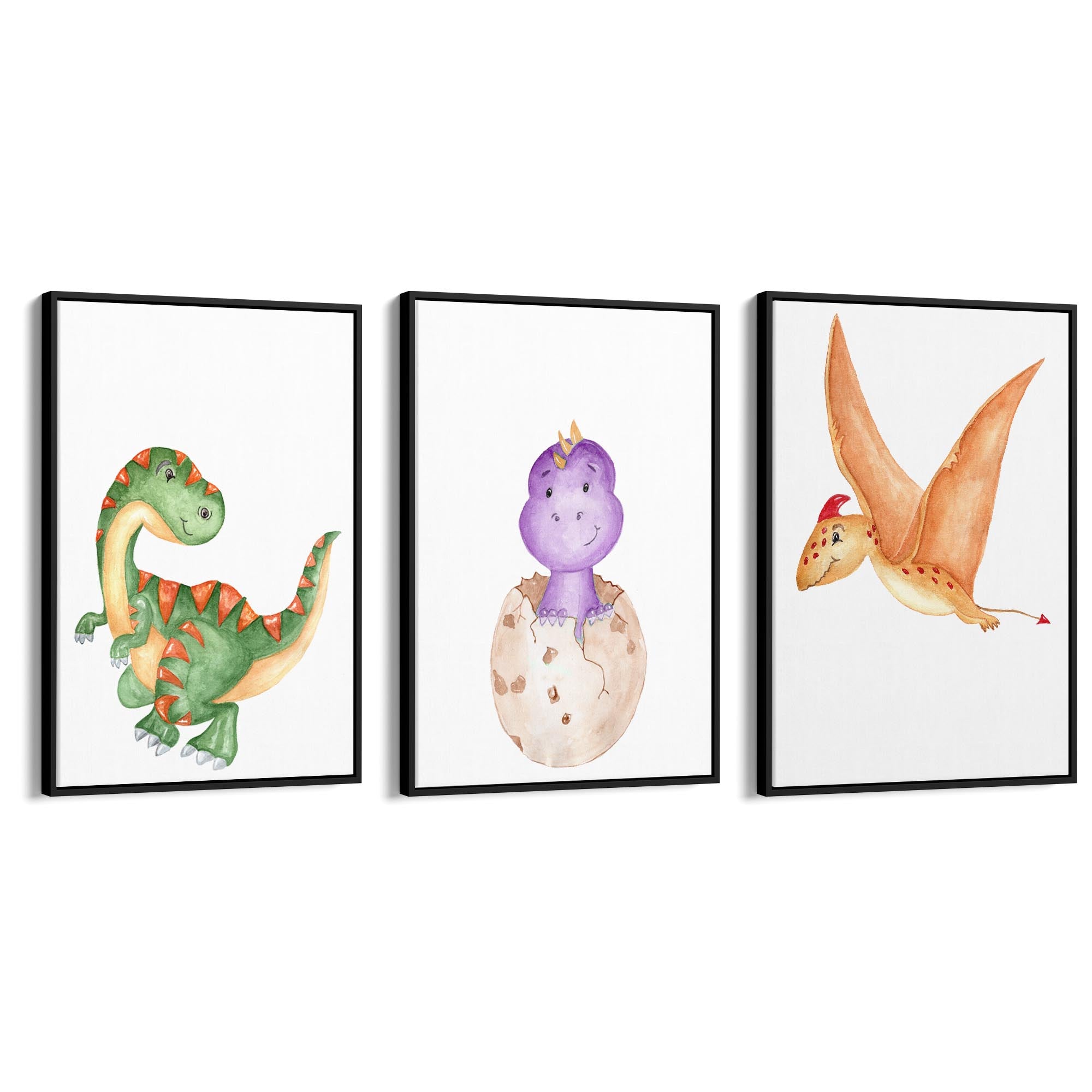 Set of Cartoon Dinosaur Nursery Bedroom Wall Art #1 - The Affordable Art Company