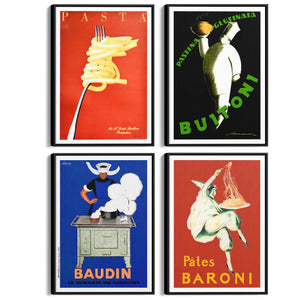 Set of 4 Vintage Italian and French Food Restaurant Advertisements Wall Art - The Affordable Art Company