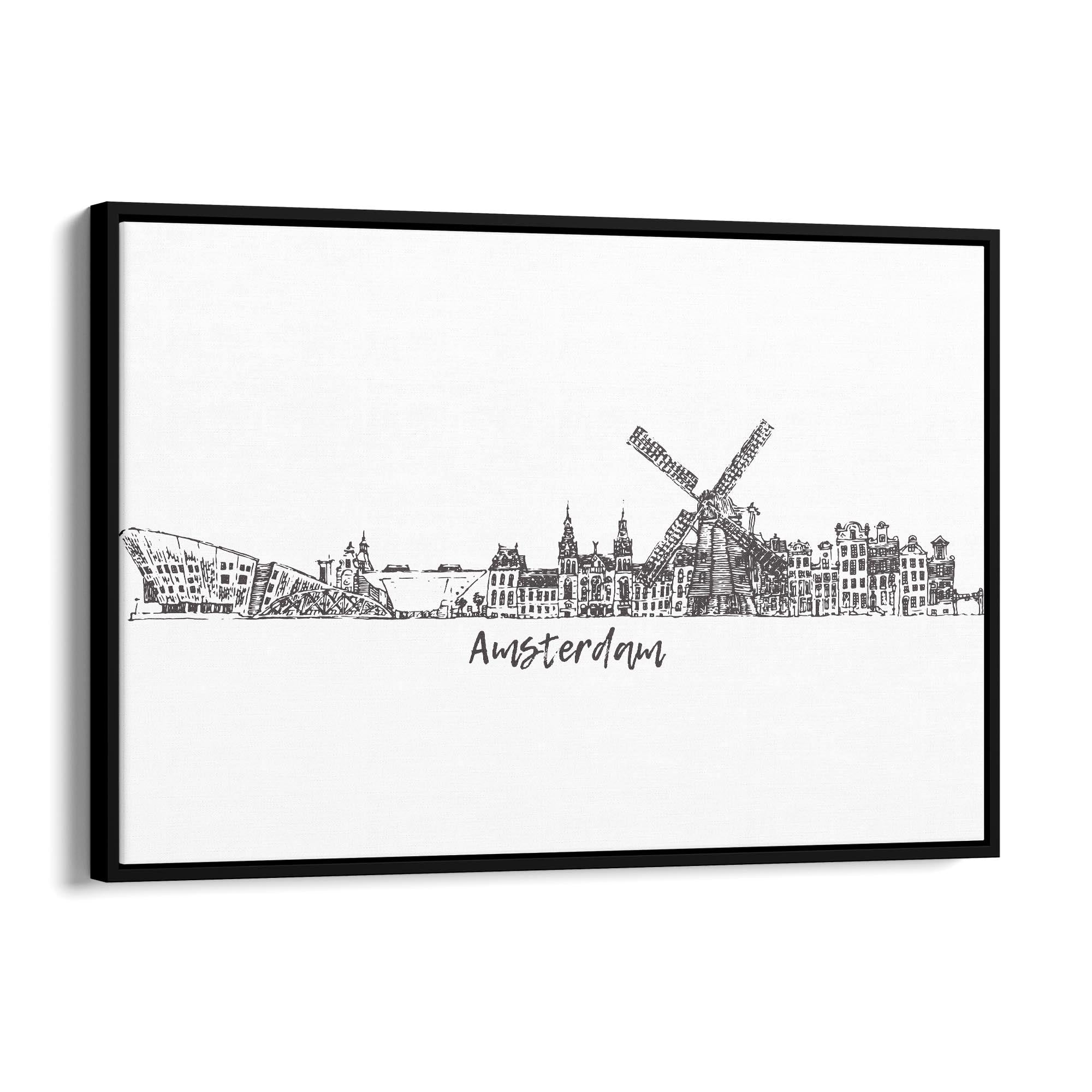 Amsterdam Drawing Travel Minimal Wall Art - The Affordable Art Company