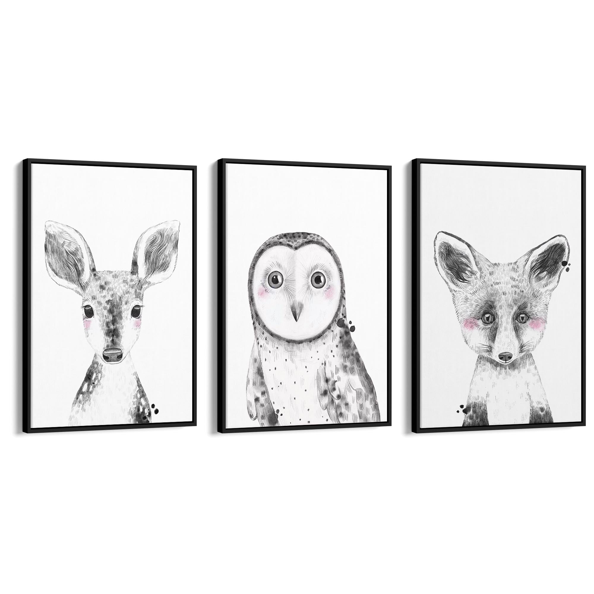 Set of Blushing Woodland Animals Nursery Wall Art - The Affordable Art Company