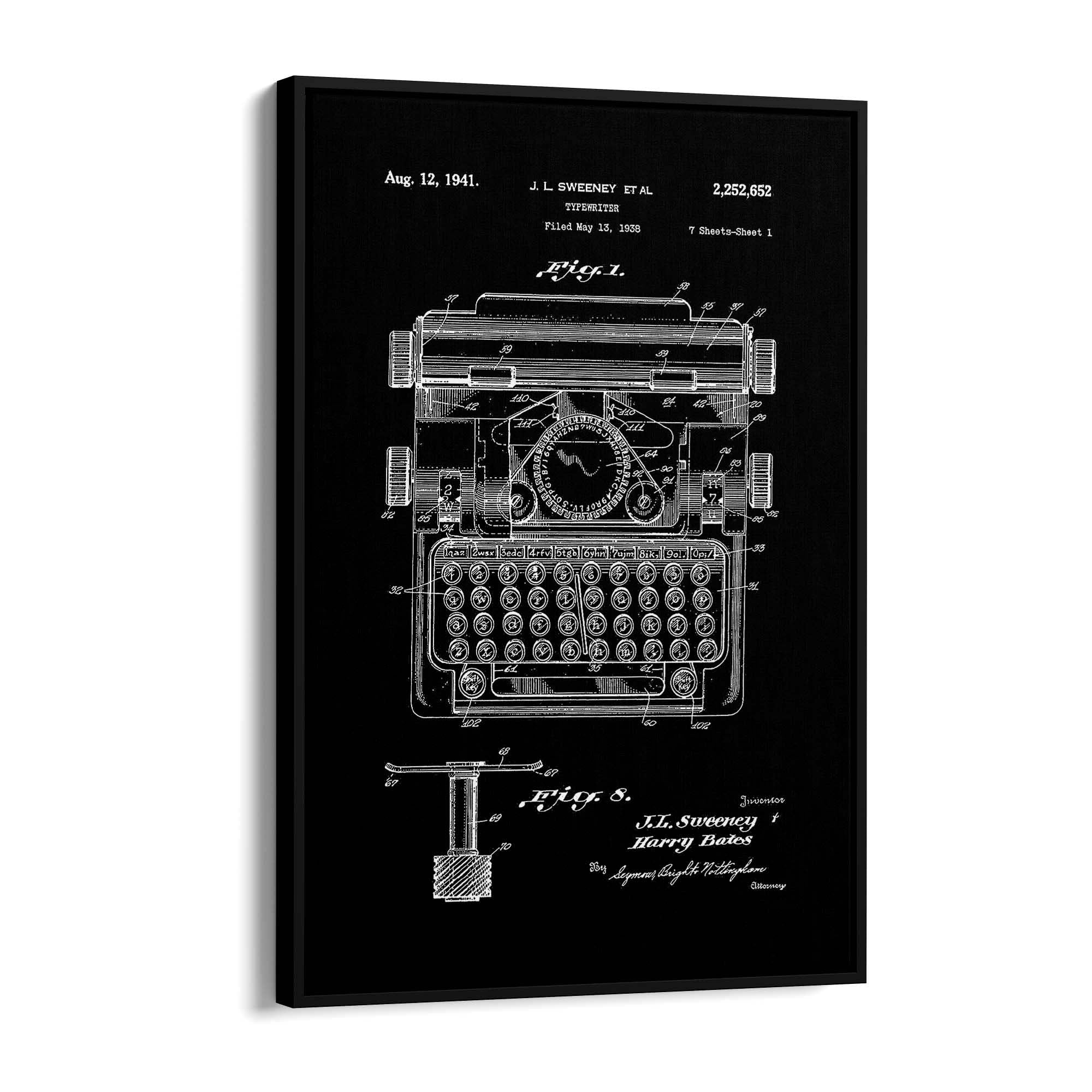 Vintage Typewriter Black Patent Wall Art #3 - The Affordable Art Company