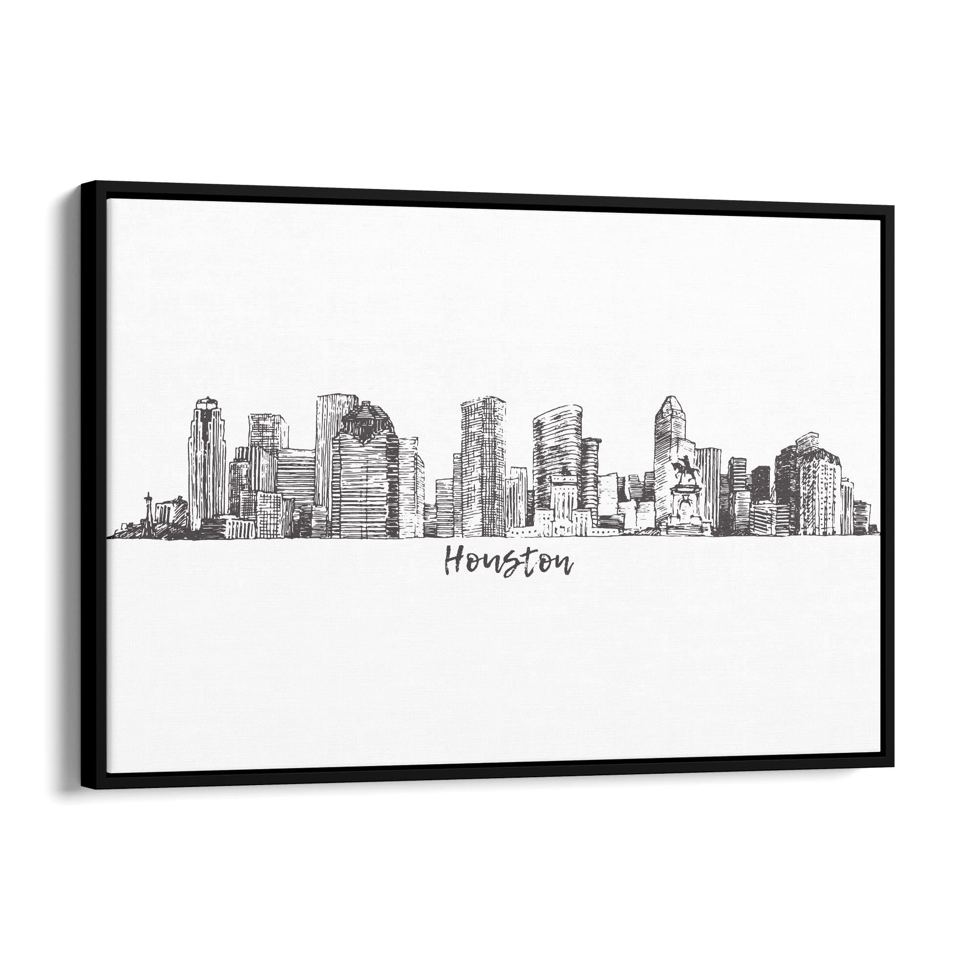 Houston Texas Skyline Drawing Minimal Wall Art - The Affordable Art Company