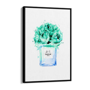 Teal Floral Perfume Bottle Fashion Wall Art #2 - The Affordable Art Company