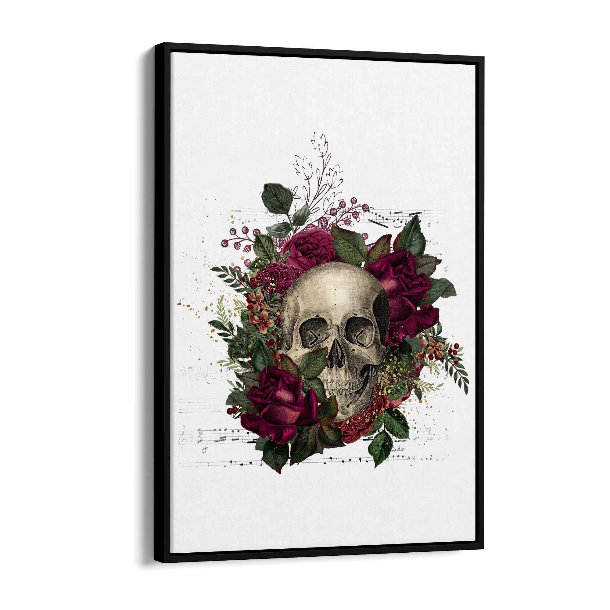 Red Floral Skull Fashion Girls Bedroom Wall Art - The Affordable Art Company