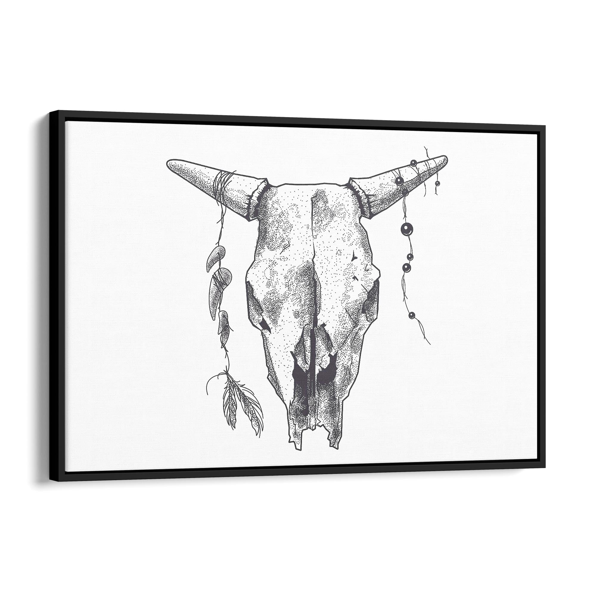 Tribal Cow Skull Drawing Boho Style Wall Art #2 - The Affordable Art Company