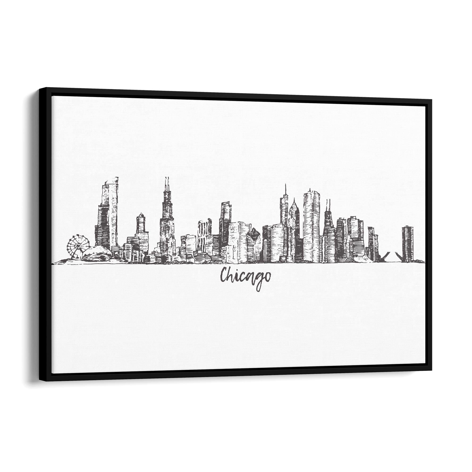 Chicago, USA Minimal Cityscape Drawing Wall Art - The Affordable Art Company