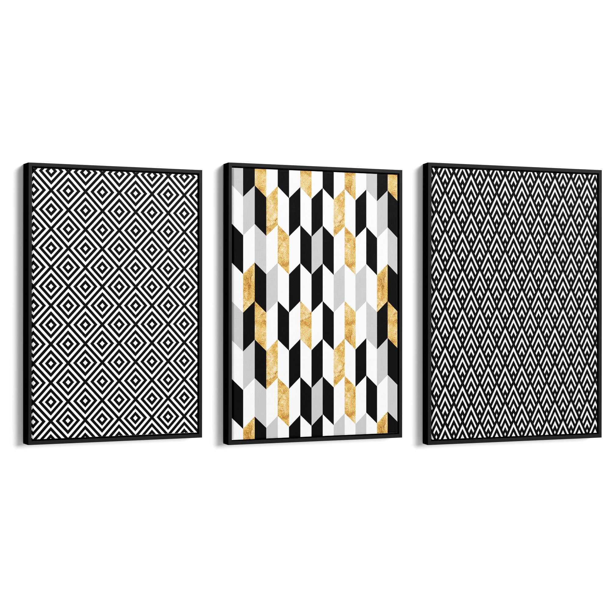 Set of Minimal Black & White Pattern Wall Art - The Affordable Art Company