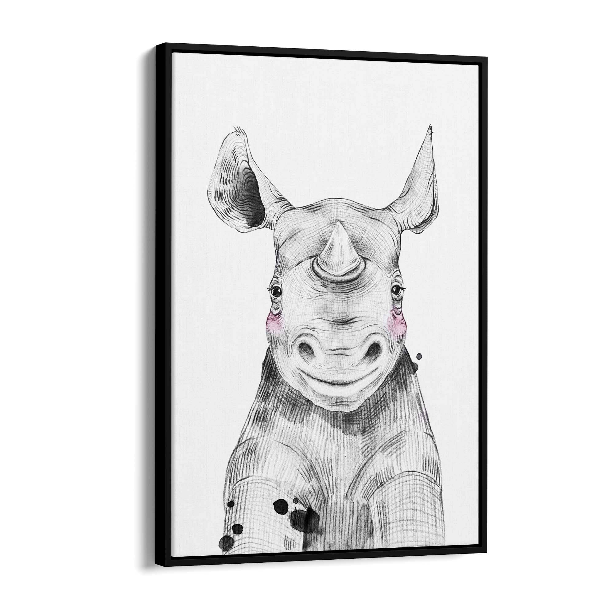 Cute Blushing Baby Rhino Nursery Animal Wall Art - The Affordable Art Company