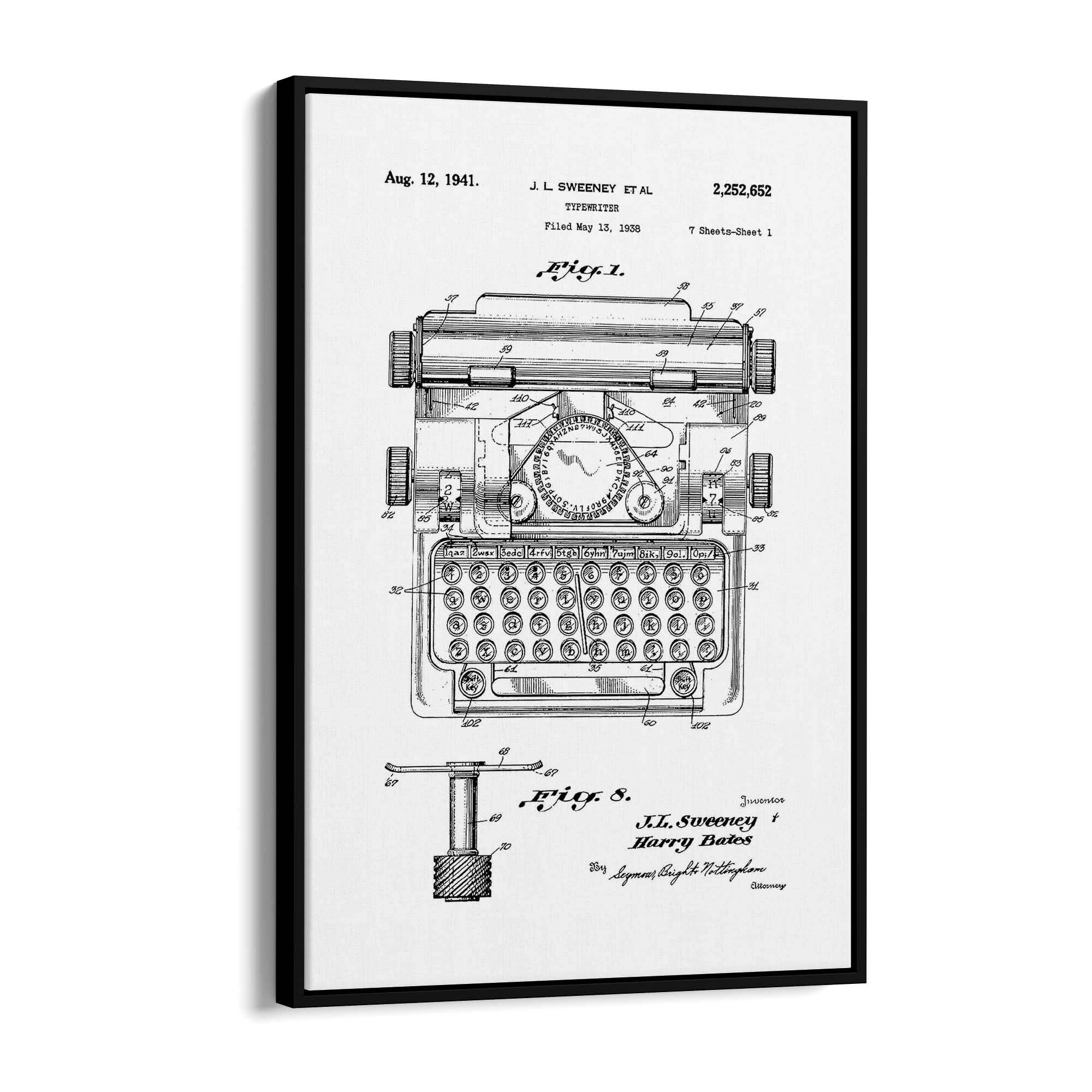 Vintage Typewriter White Patent Wall Art #3 - The Affordable Art Company