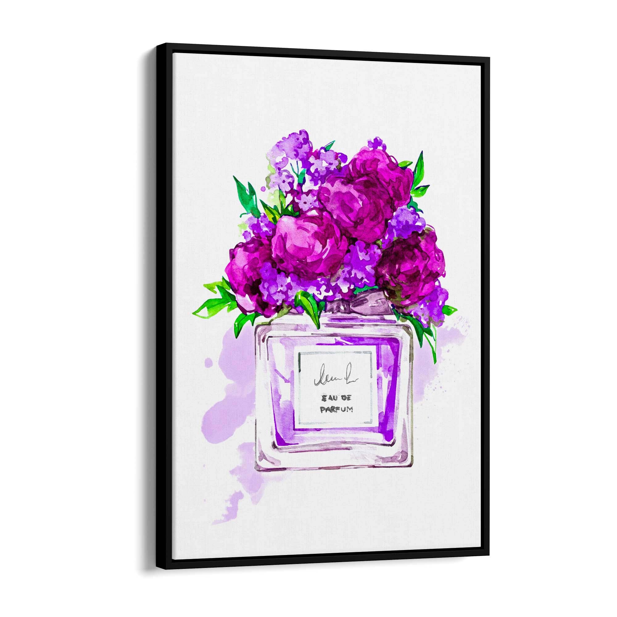 Purple Floral Perfume Bottle Fashion Wall Art - The Affordable Art Company