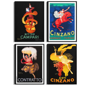 Set of 4 Vintage Italian Wine Restaurant Advertisements Wall Art - The Affordable Art Company