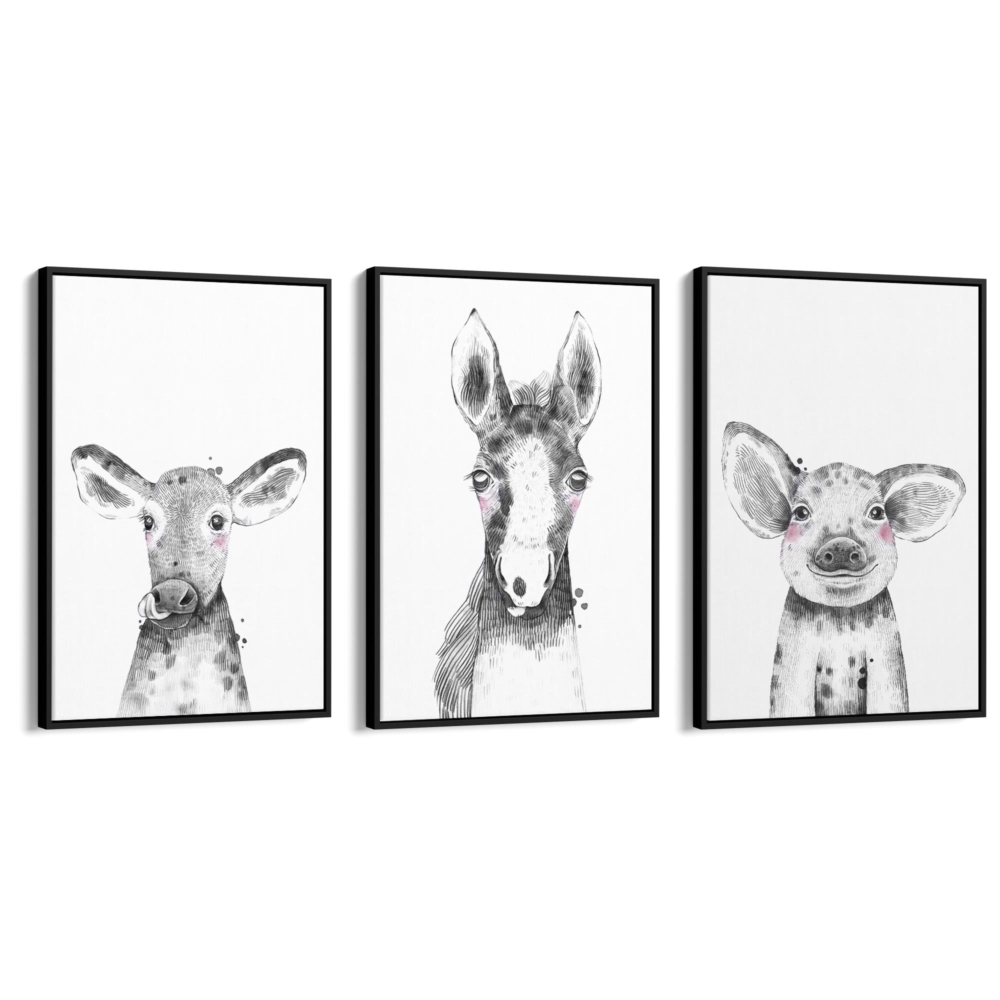 Set of Blushing Farm Animals Nursery Wall Art - The Affordable Art Company