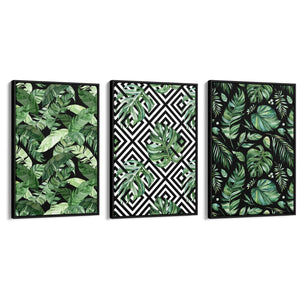 Set of Minimal Green Plant Pattern Wall Art - The Affordable Art Company
