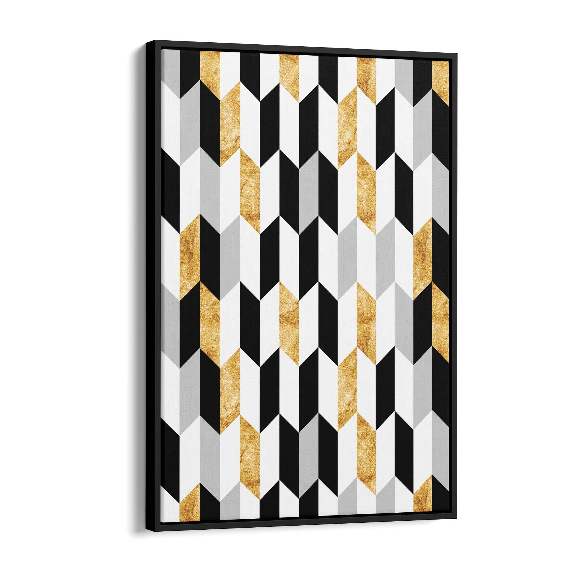 Minimal Geometric Pattern Black, White and Gold Wall Art - The Affordable Art Company