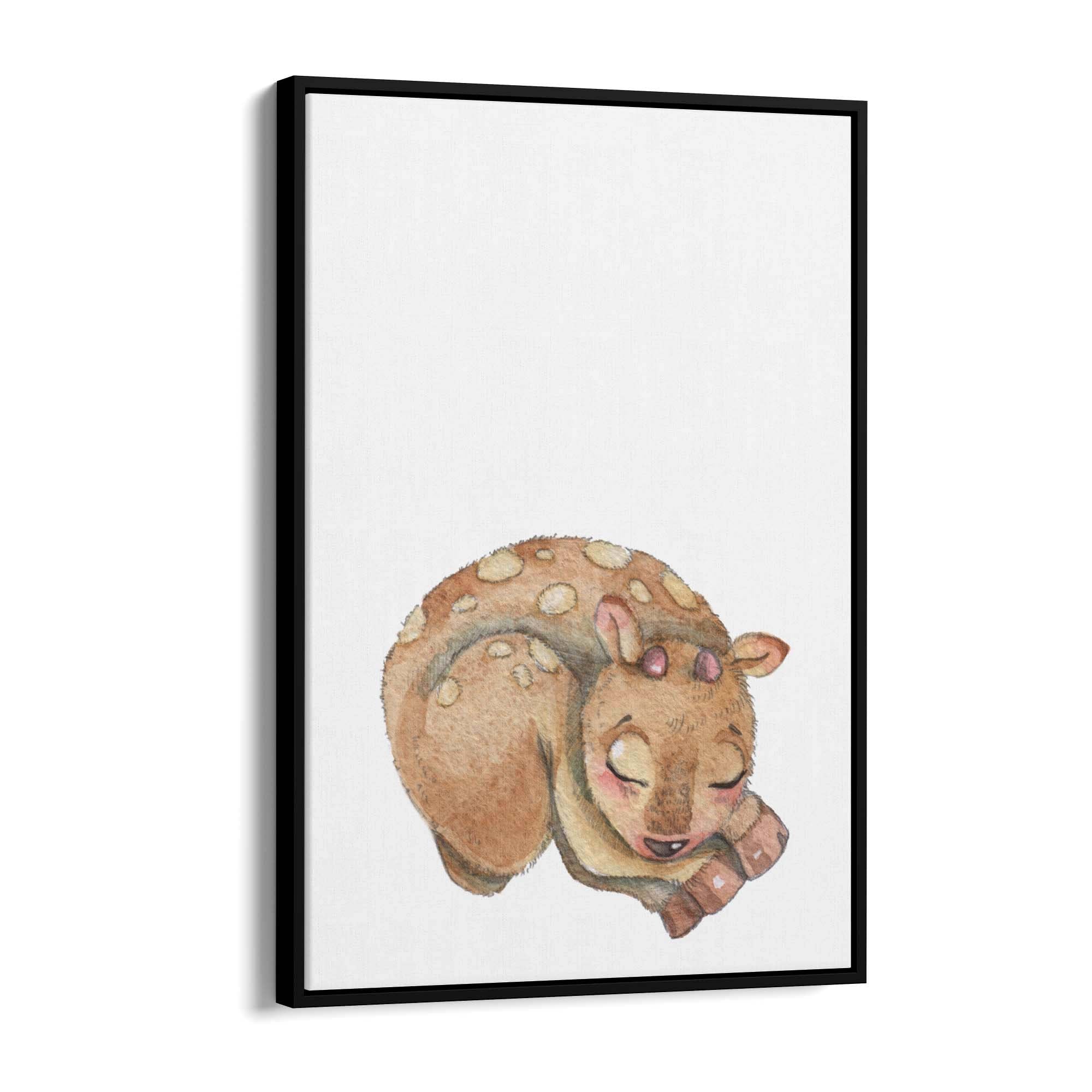 Cute Sleeping Deer Cartoon Animal Nursery Wall Art - The Affordable Art Company