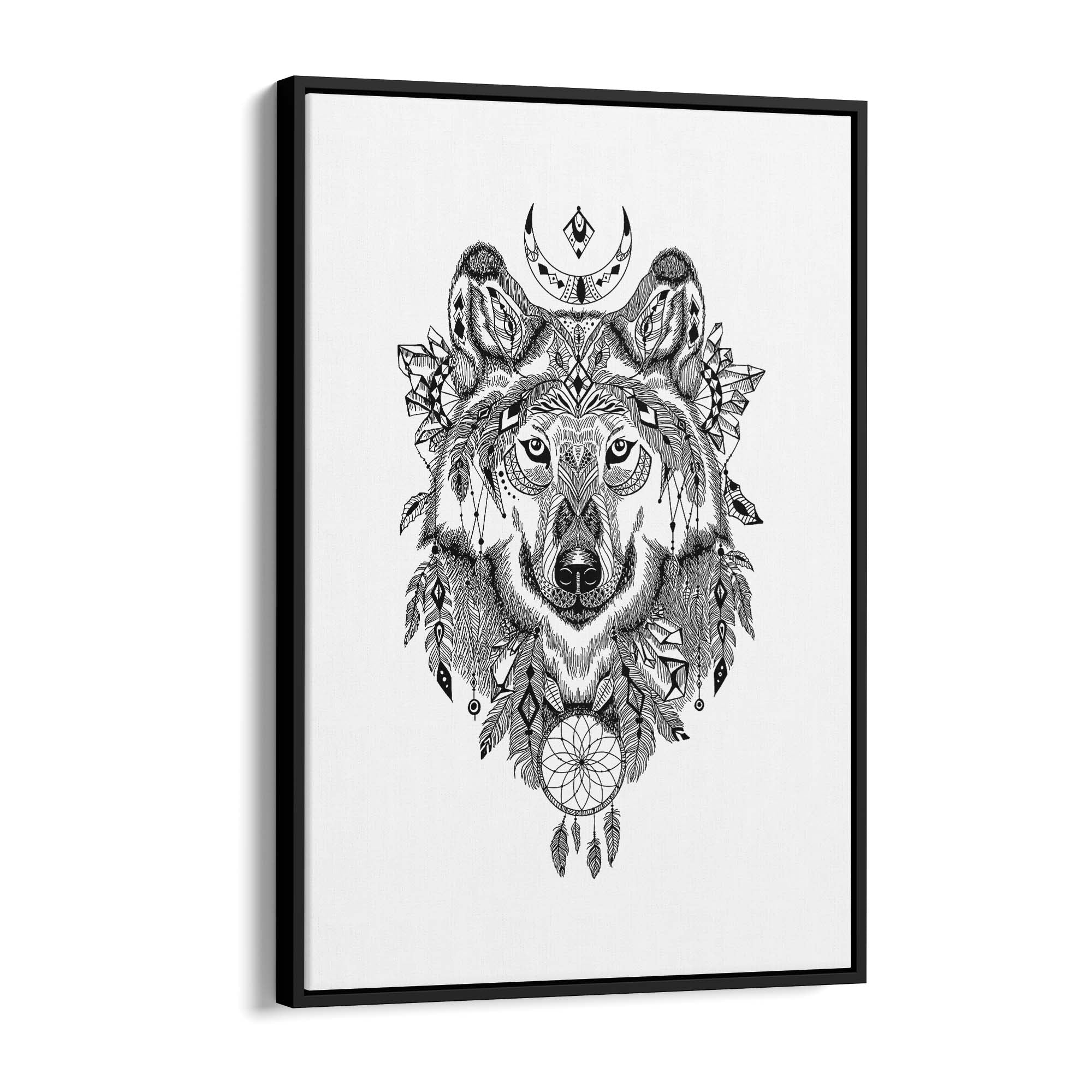 Aztec Wolf Drawing Boho Spirit Animal Wall Art - The Affordable Art Company