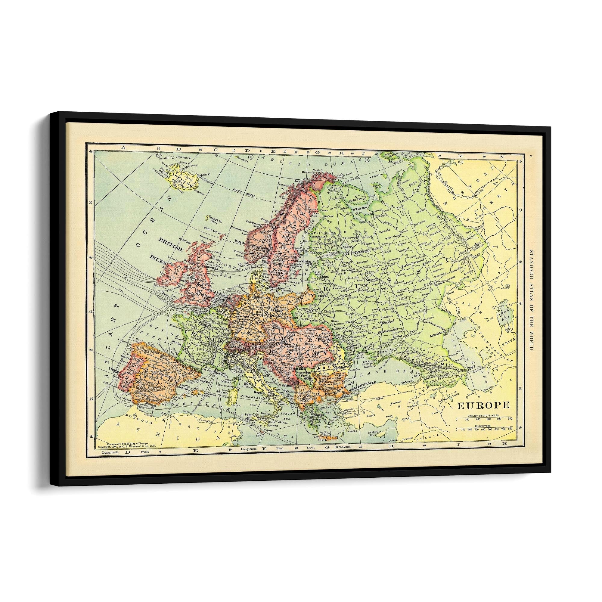 Europe, Vintage Map European Old Map Wall Art - The Affordable Art Company
