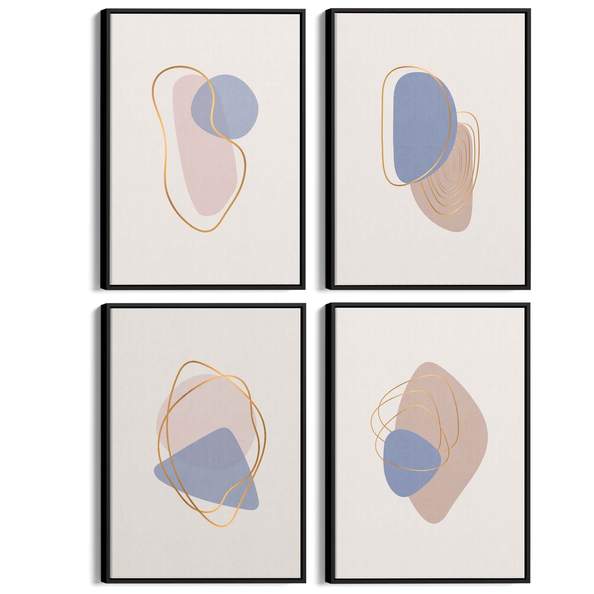 Set of 4 Abstract Neutral and Pastel Minimal Shape Wall Art - The Affordable Art Company