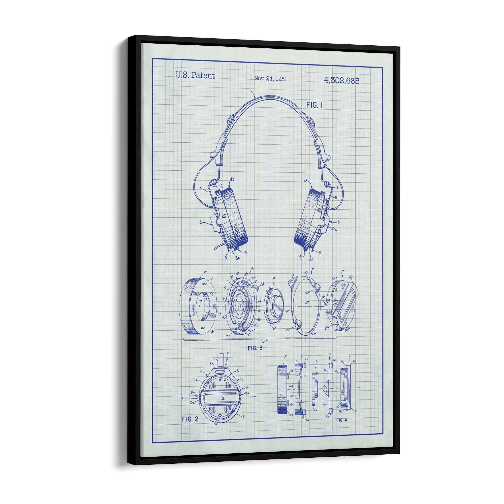 Vintage Music Headphones Blue Patent Wall Art #2 - The Affordable Art Company