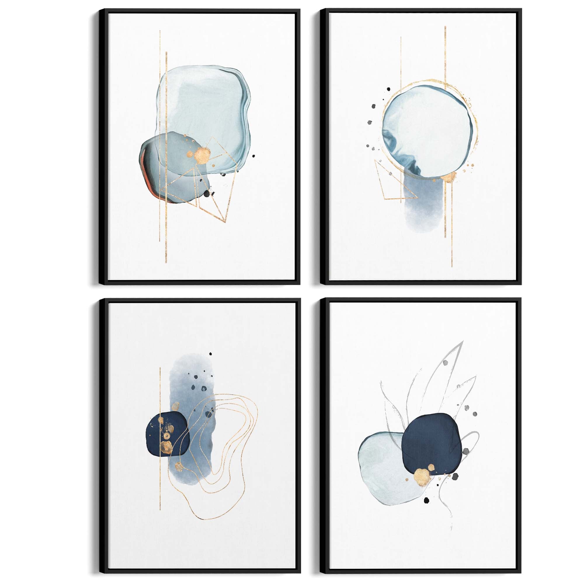Set of 4 Abstract Blue Minimal Line and Shape Wall Art - The Affordable Art Company