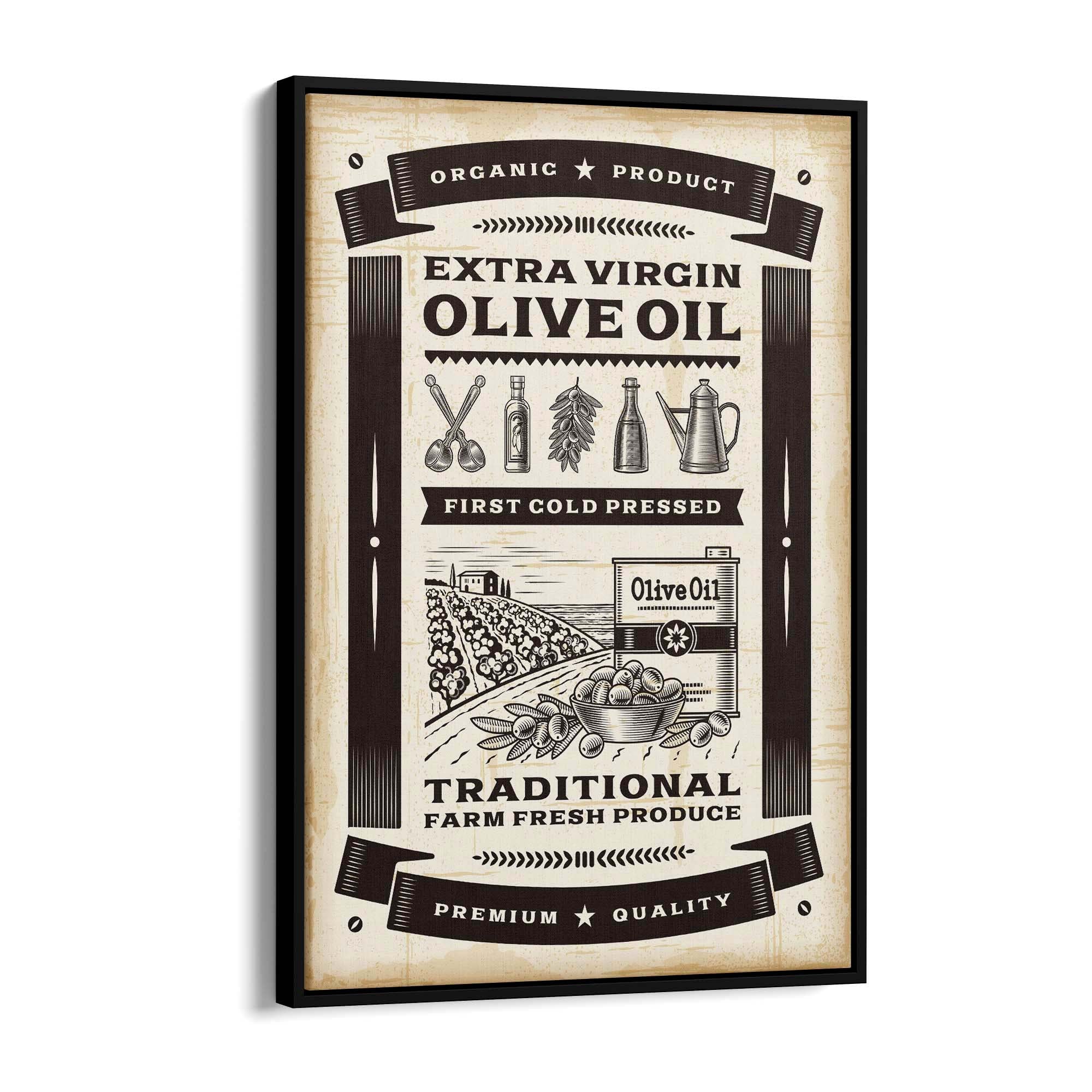 Vintage Olive Oil Farmhouse Kitchen Cafe Wall Art - The Affordable Art Company