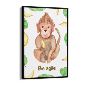 Cartoon Monkey "Be Agile" Nursery Quote Wall Art - The Affordable Art Company